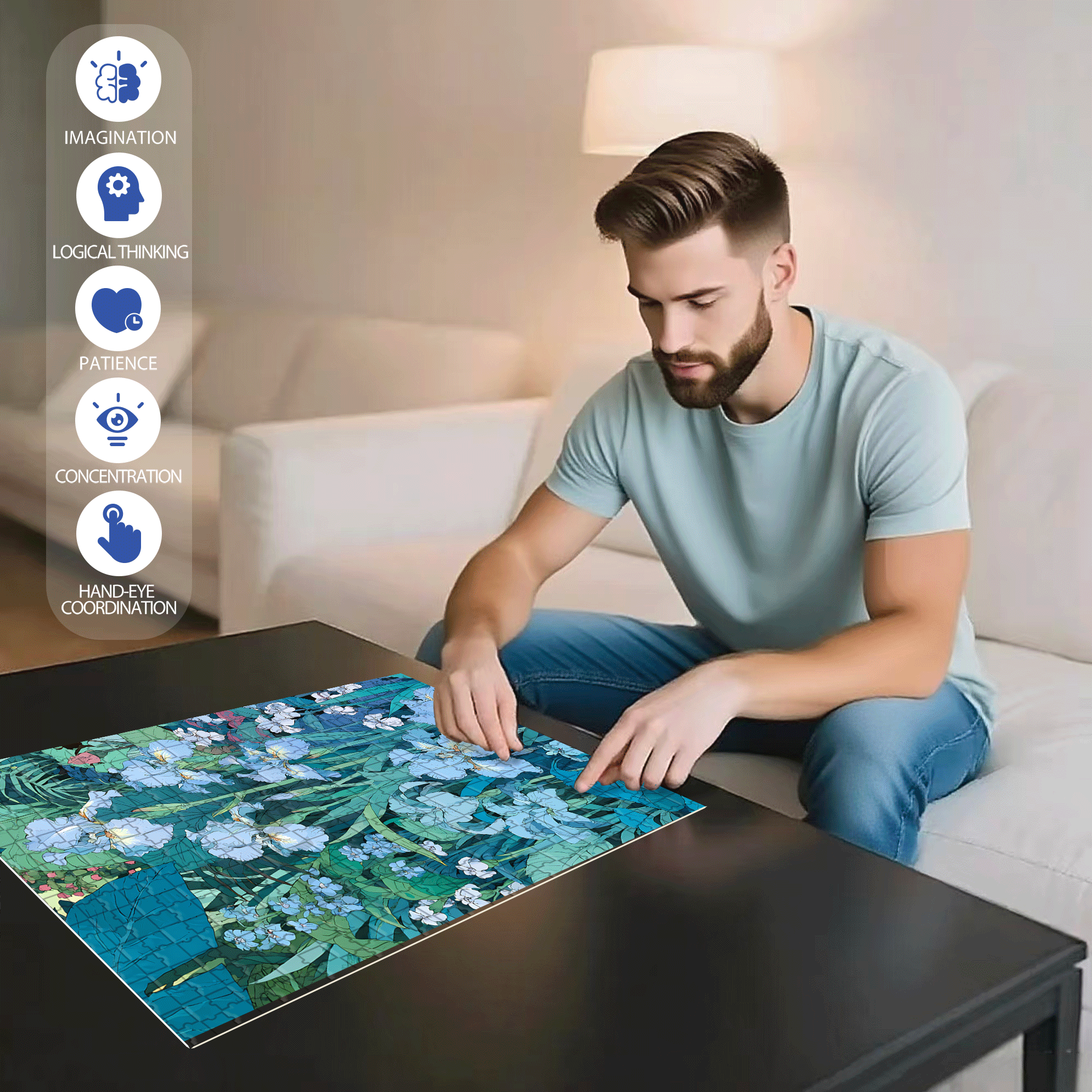 Irises In The Park 500pcs/1000pcs Jigsaw Puzzle, Scratch-Resistant, Interactive Family Game & Brain-Boosting DIY Decor, Perfect for Halloween, Christmas & New Year Gifts, Family Puzzle Game
