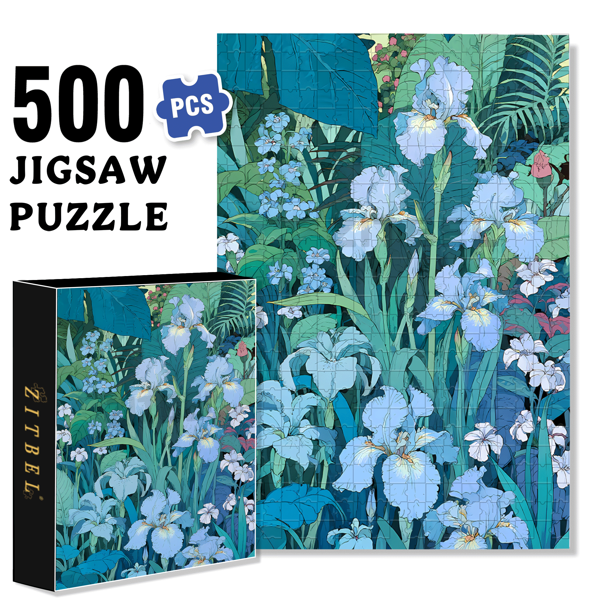 Irises In The Park 500pcs/1000pcs Jigsaw Puzzle, Scratch-Resistant, Interactive Family Game & Brain-Boosting DIY Decor, Perfect for Halloween, Christmas & New Year Gifts, Family Puzzle Game