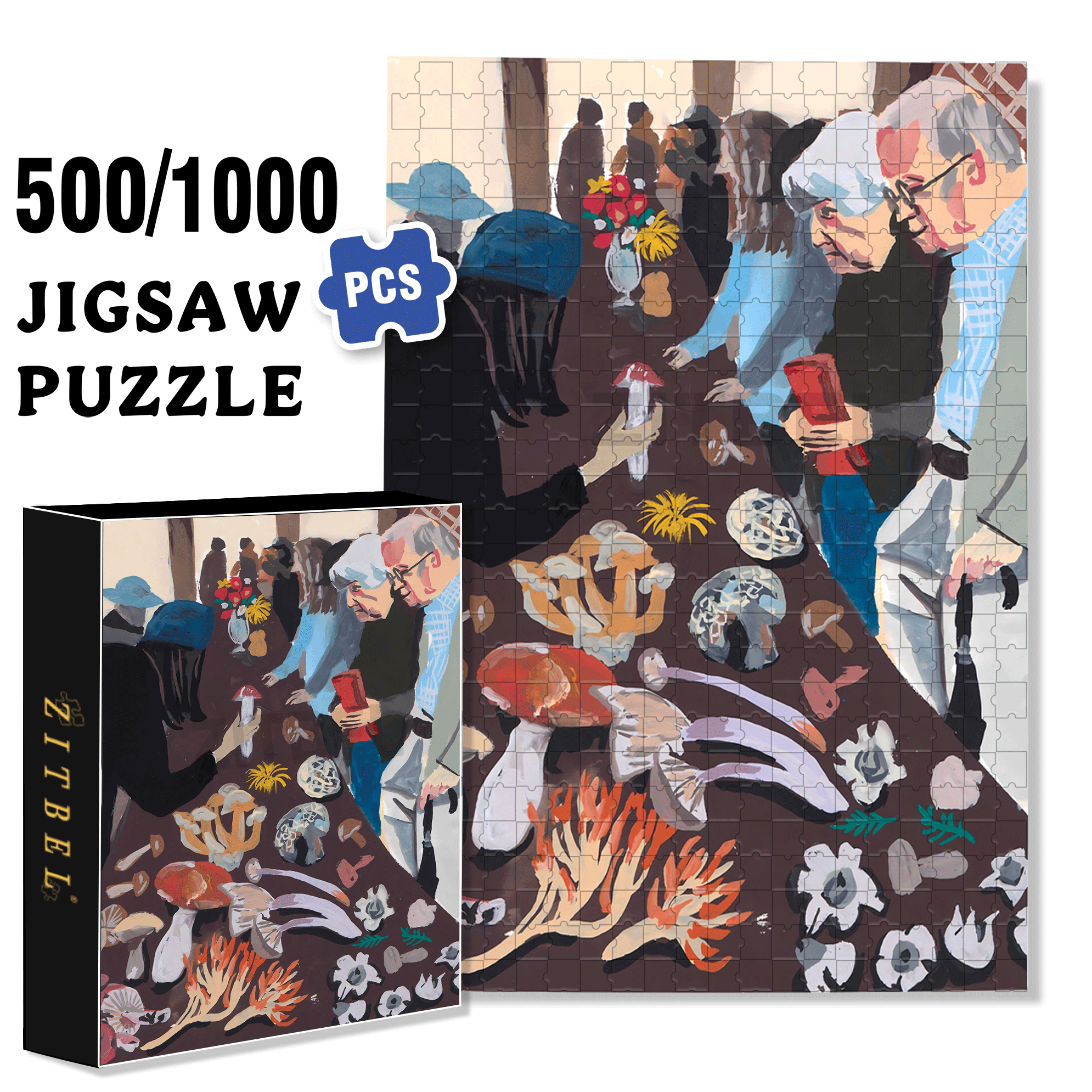 Mushroom Festival 500pcs/1000pcs Jigsaw Puzzle, Scratch-Resistant, Interactive Family Game & Brain-Boosting DIY Decor, Perfect for Halloween, Christmas & New Year Gifts, Family Puzzle Game