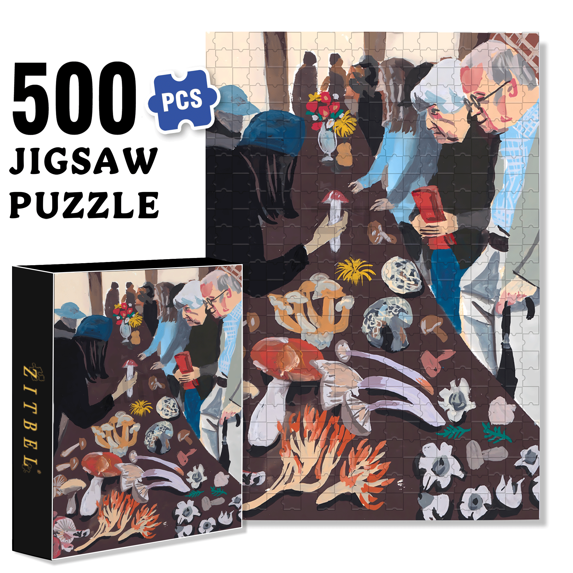 Mushroom Festival 500pcs/1000pcs Jigsaw Puzzle, Scratch-Resistant, Interactive Family Game & Brain-Boosting DIY Decor, Perfect for Halloween, Christmas & New Year Gifts, Family Puzzle Game