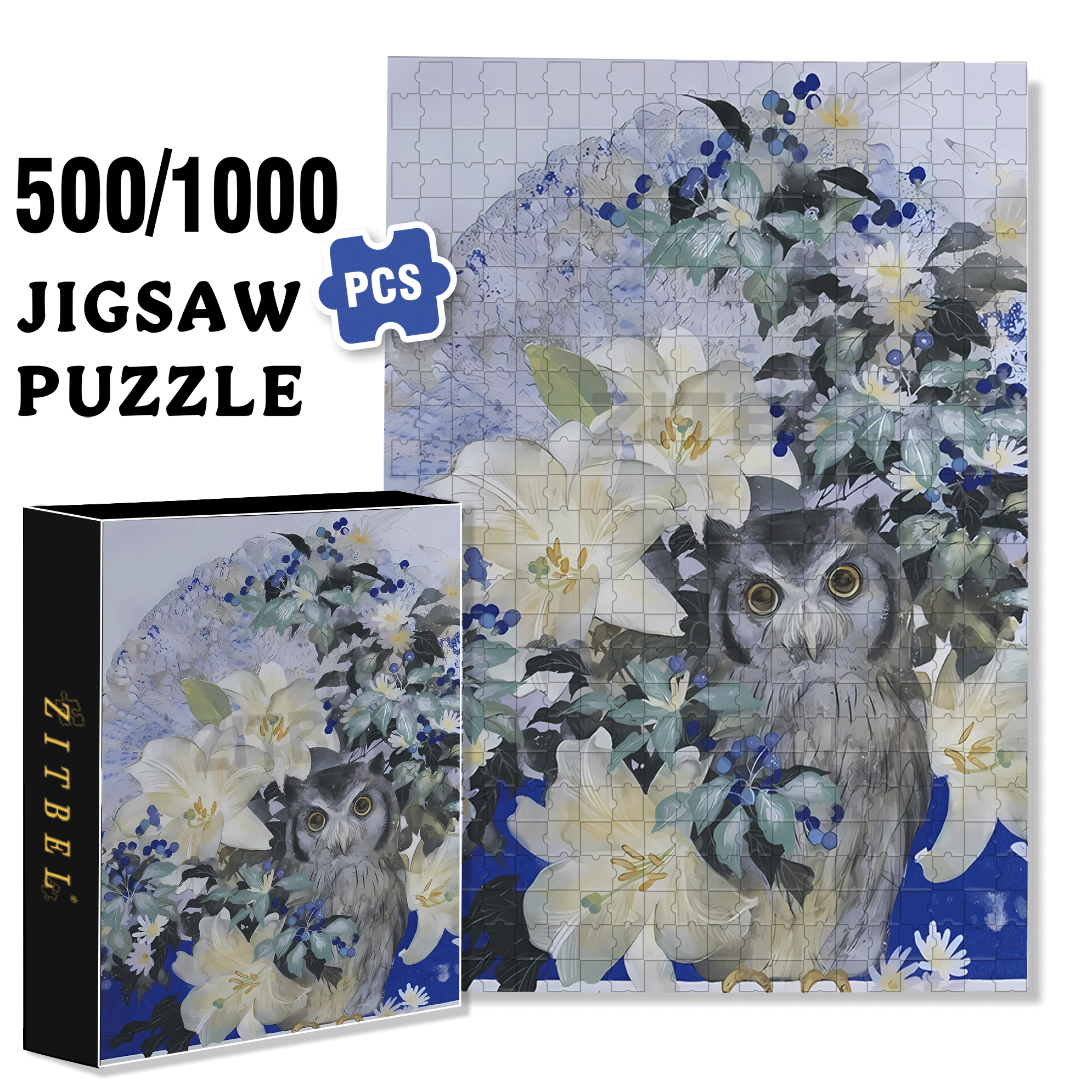 Owl and Lily 500pcs/1000pcs Jigsaw Puzzle, Scratch-Resistant, Interactive Family Game & Brain-Boosting DIY Decor, Perfect for Halloween, Christmas & New Year Gifts, Family Puzzle Game