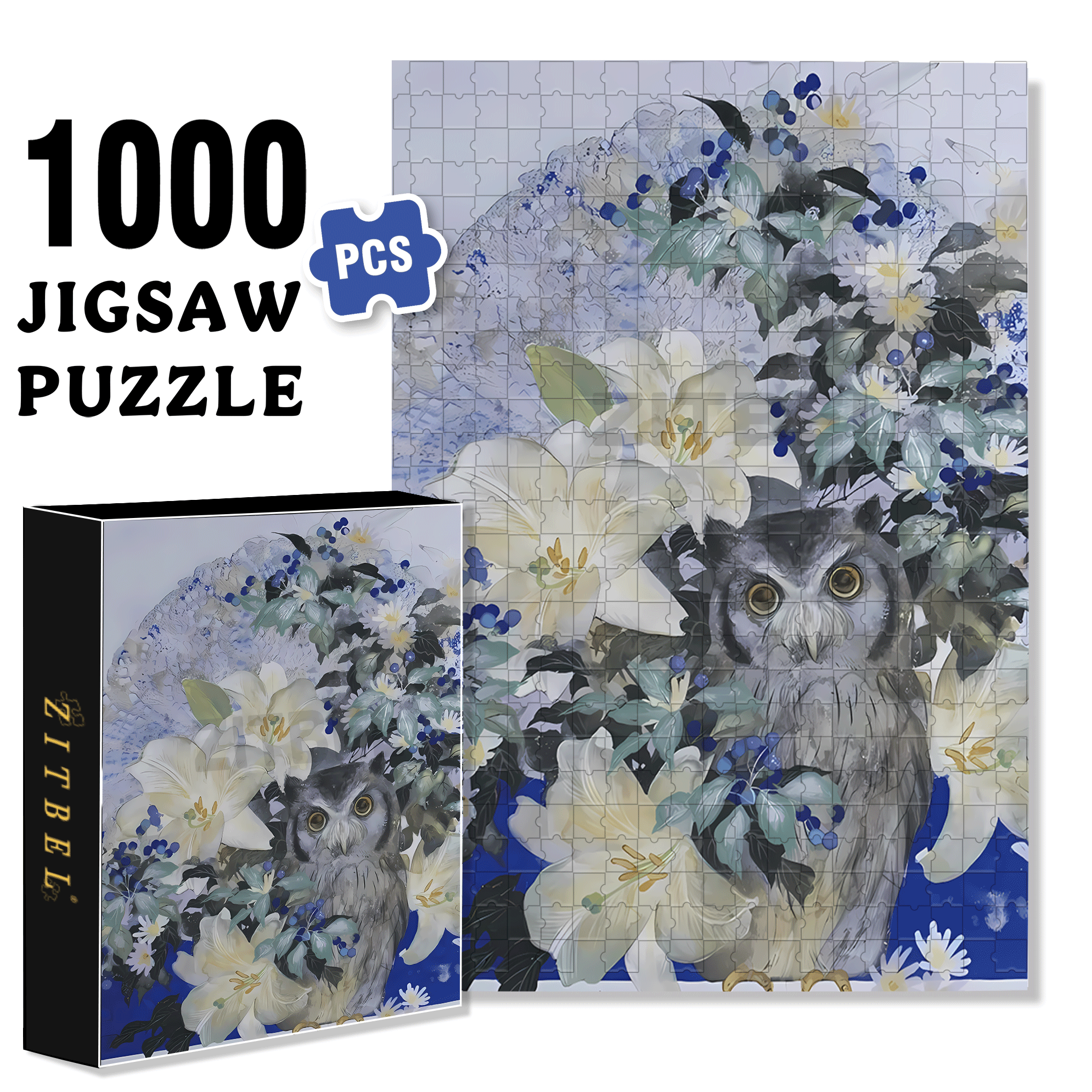Owl and Lily 500pcs/1000pcs Jigsaw Puzzle, Scratch-Resistant, Interactive Family Game & Brain-Boosting DIY Decor, Perfect for Halloween, Christmas & New Year Gifts, Family Puzzle Game