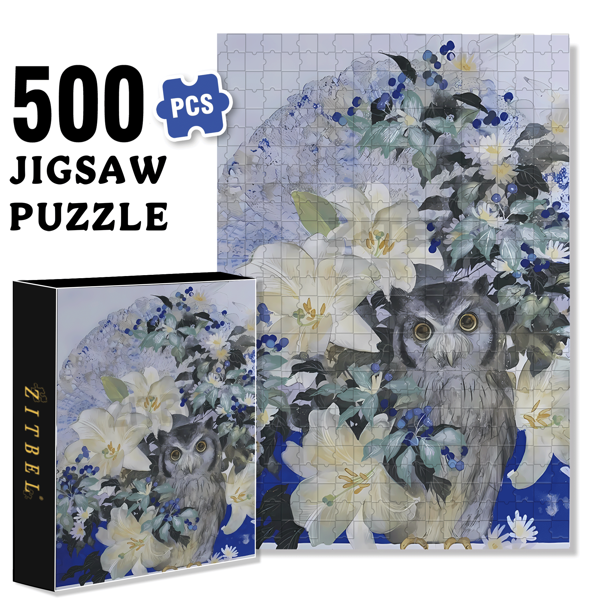 Owl and Lily 500pcs/1000pcs Jigsaw Puzzle, Scratch-Resistant, Interactive Family Game & Brain-Boosting DIY Decor, Perfect for Halloween, Christmas & New Year Gifts, Family Puzzle Game