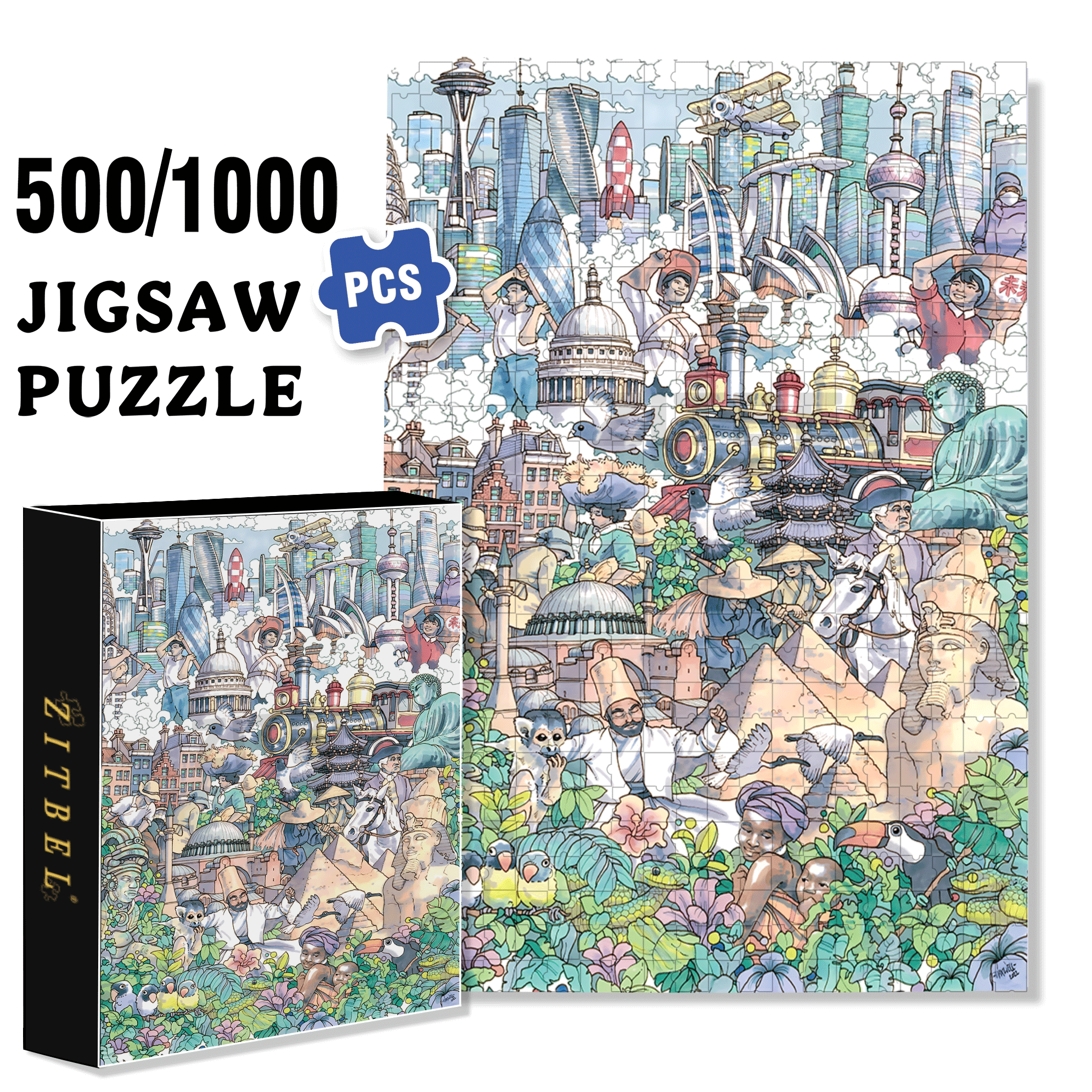 Passage of Time 500pcs/1000pcs Jigsaw Puzzle, Scratch-Resistant, Interactive Family Game & Brain-Boosting DIY Decor, Perfect for Halloween, Christmas & New Year Gifts, Family Puzzle Game