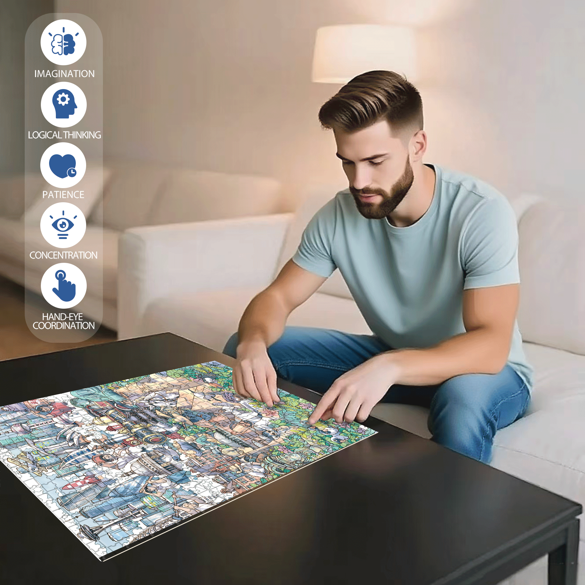 Passage of Time 500pcs/1000pcs Jigsaw Puzzle, Scratch-Resistant, Interactive Family Game & Brain-Boosting DIY Decor, Perfect for Halloween, Christmas & New Year Gifts, Family Puzzle Game