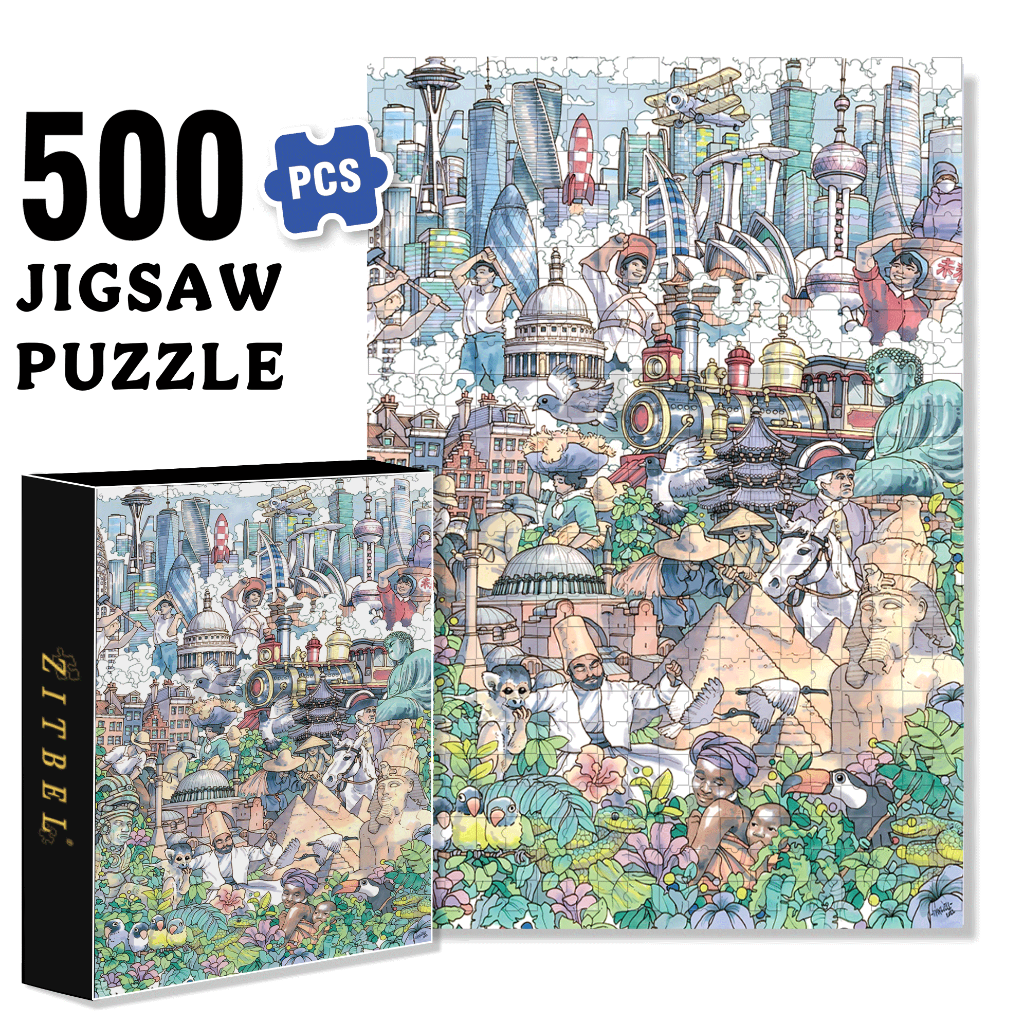 Passage of Time 500pcs/1000pcs Jigsaw Puzzle, Scratch-Resistant, Interactive Family Game & Brain-Boosting DIY Decor, Perfect for Halloween, Christmas & New Year Gifts, Family Puzzle Game