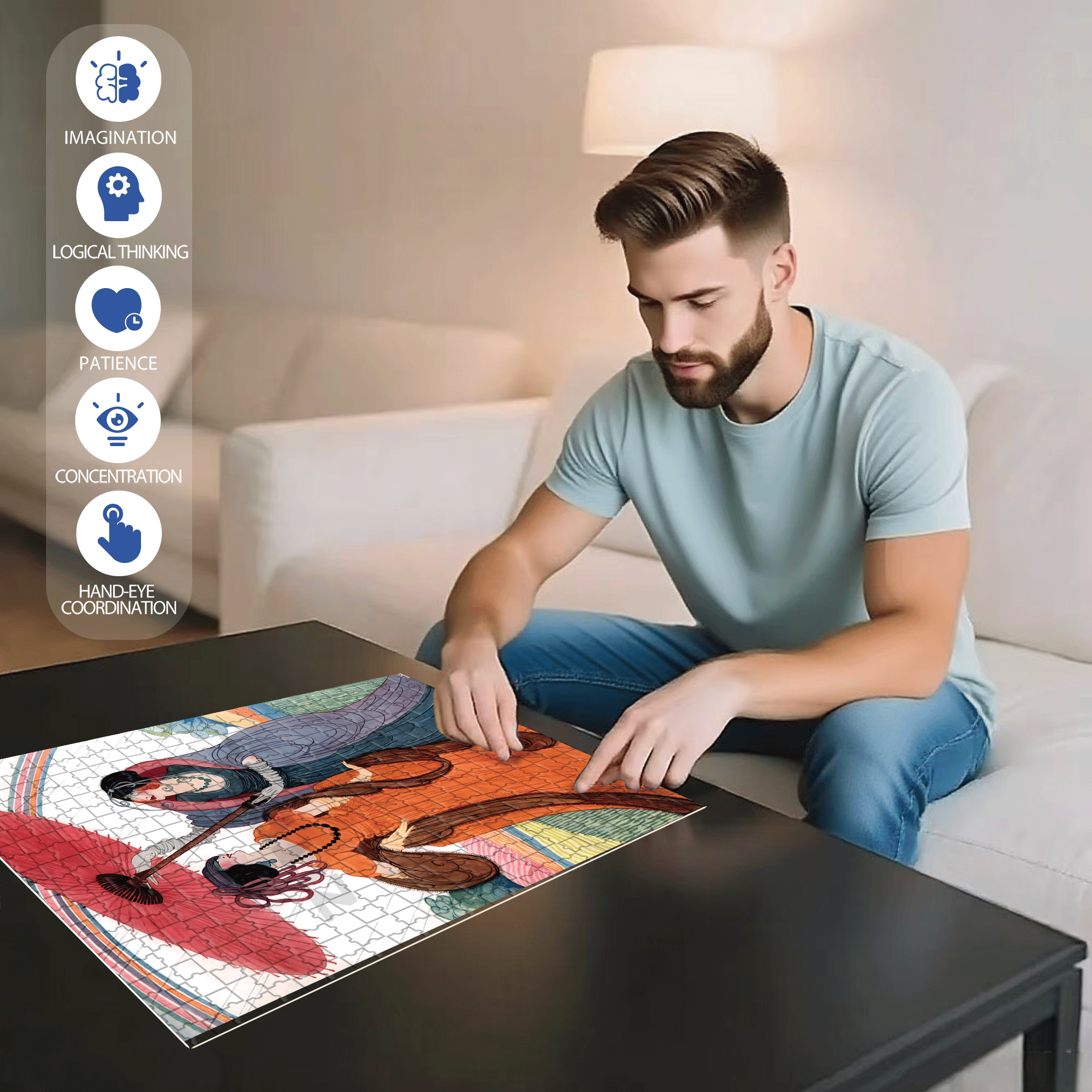 Rainbow Connection 500pcs/1000pcs Jigsaw Puzzle, Scratch-Resistant, Interactive Family Game & Brain-Boosting DIY Decor, Perfect for Halloween, Christmas & New Year Gifts, Family Puzzle Game