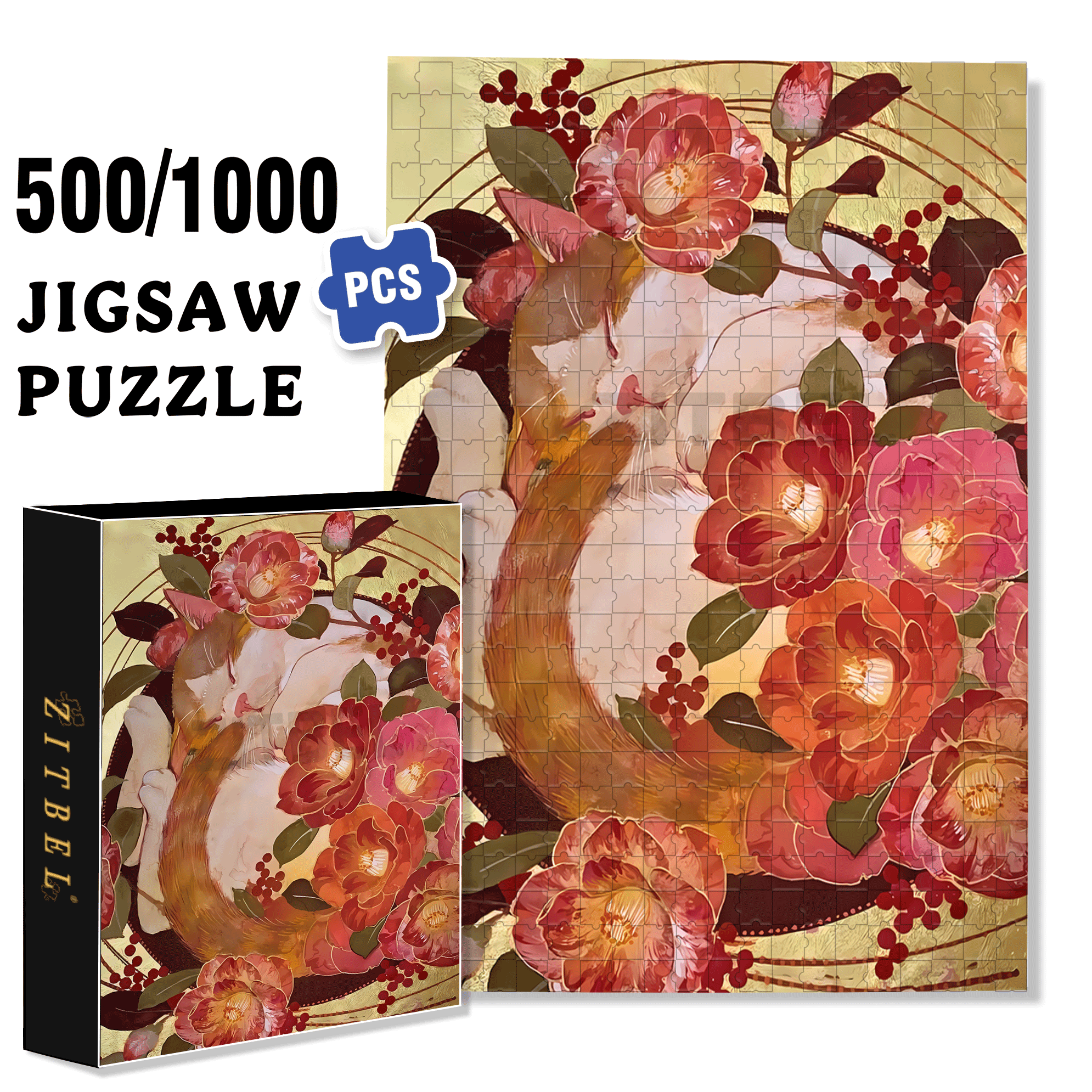 Red Tone 3 500pcs/1000pcs Jigsaw Puzzle, Scratch-Resistant, Interactive Family Game & Brain-Boosting DIY Decor, Perfect for Halloween, Christmas & New Year Gifts, Family Puzzle Game
