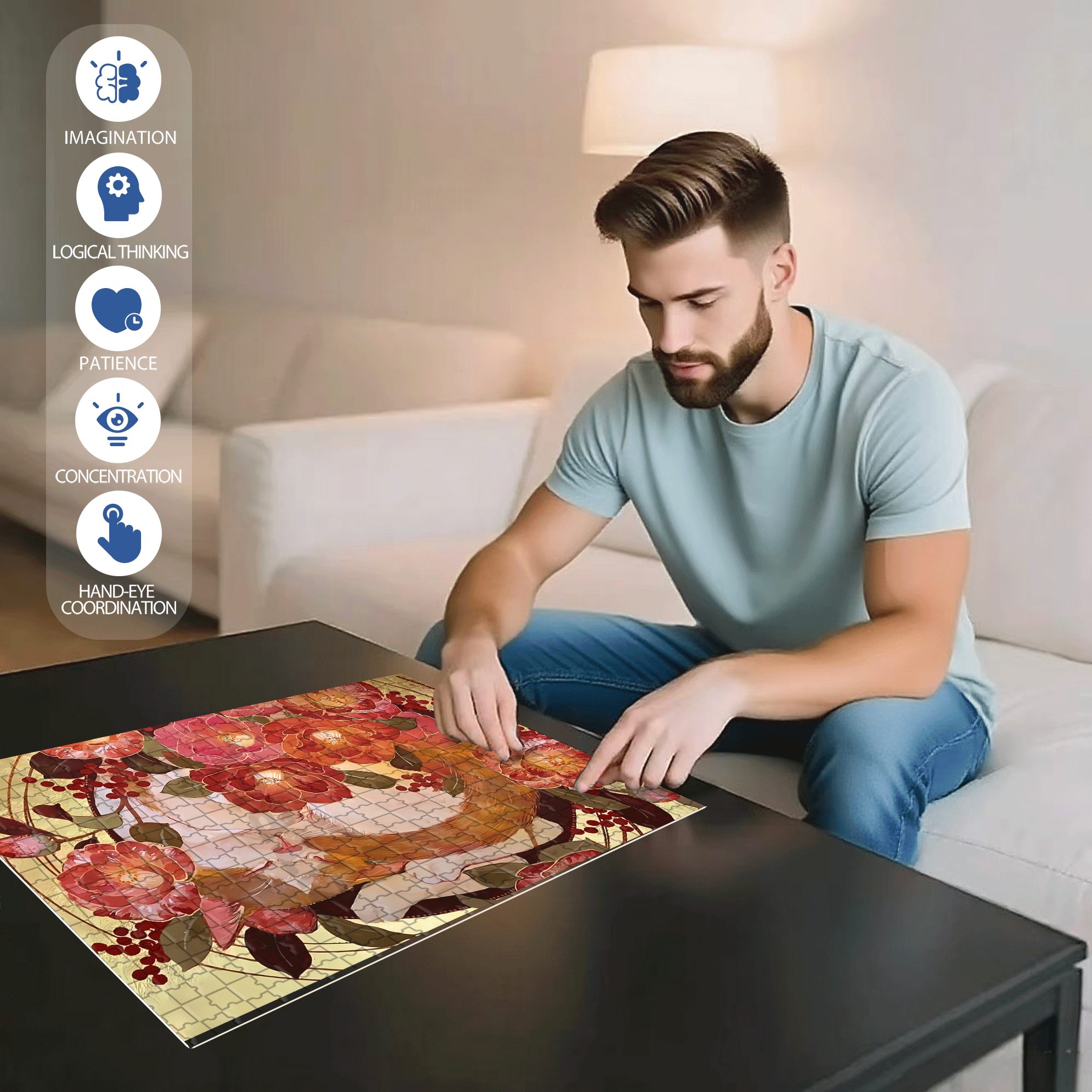 Red Tone 3 500pcs/1000pcs Jigsaw Puzzle, Scratch-Resistant, Interactive Family Game & Brain-Boosting DIY Decor, Perfect for Halloween, Christmas & New Year Gifts, Family Puzzle Game