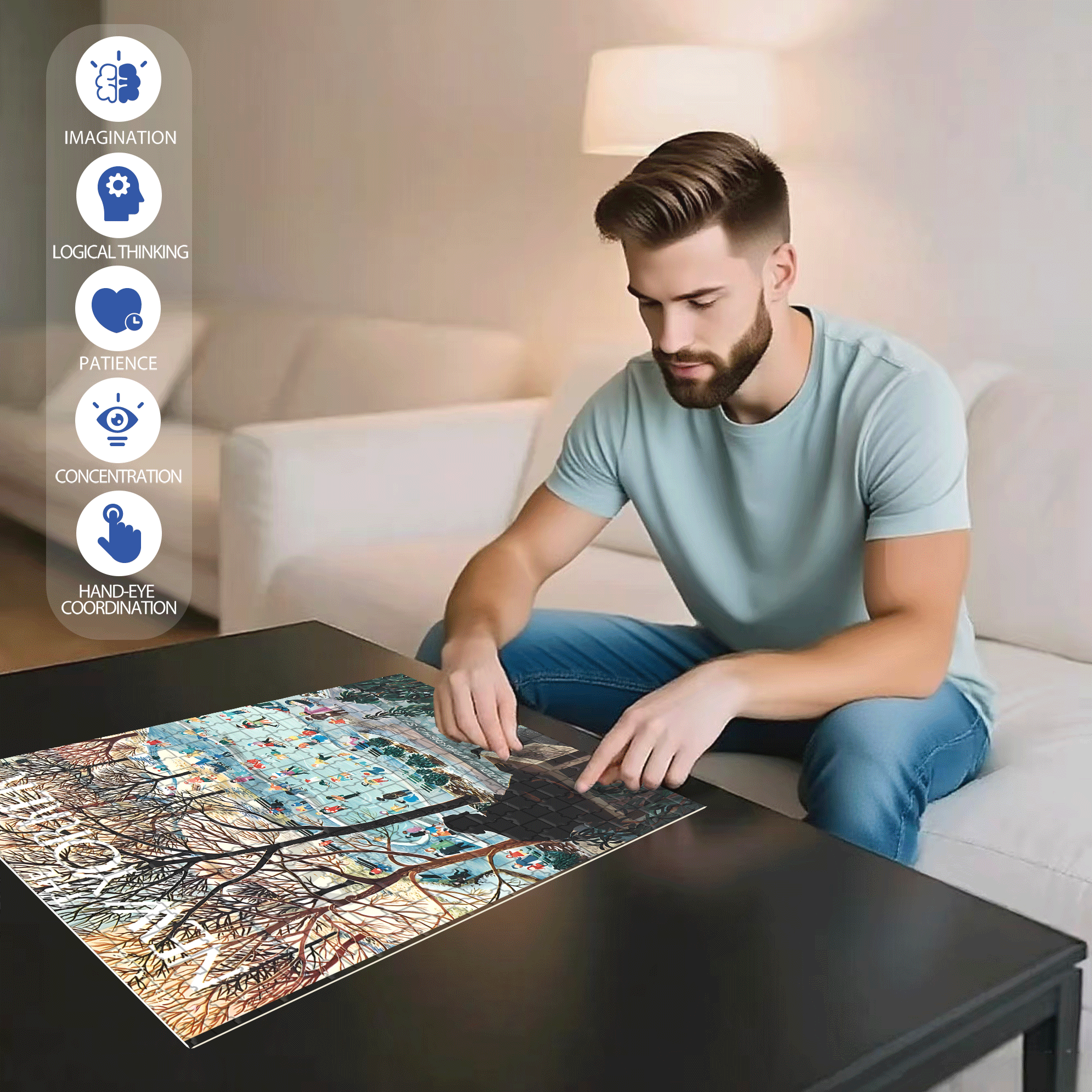 Skating in the Park 500pcs/1000pcs Jigsaw Puzzle, Scratch-Resistant, Interactive Family Game & Brain-Boosting DIY Decor, Perfect for Halloween, Christmas & New Year Gifts, Family Puzzle Game