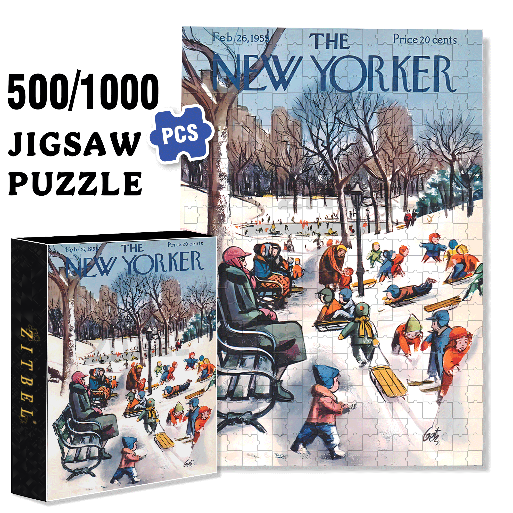 Sledding in the Park 500pcs/1000pcs Jigsaw Puzzle, Scratch-Resistant, Interactive Family Game & Brain-Boosting DIY Decor, Perfect for Halloween, Christmas & New Year Gifts, Family Puzzle Game