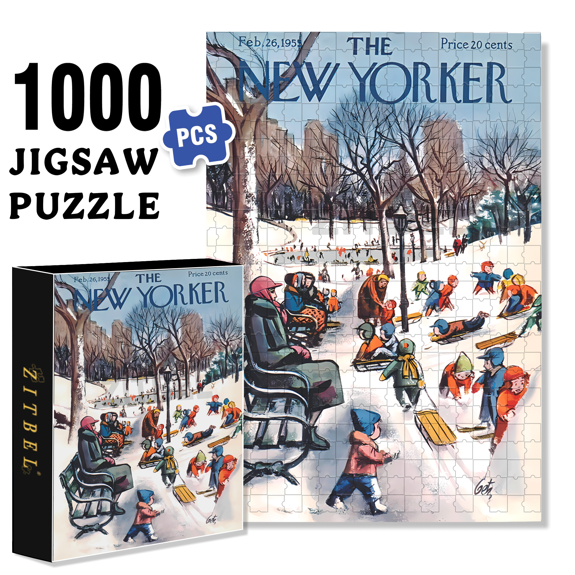 Sledding in the Park 500pcs/1000pcs Jigsaw Puzzle, Scratch-Resistant, Interactive Family Game & Brain-Boosting DIY Decor, Perfect for Halloween, Christmas & New Year Gifts, Family Puzzle Game