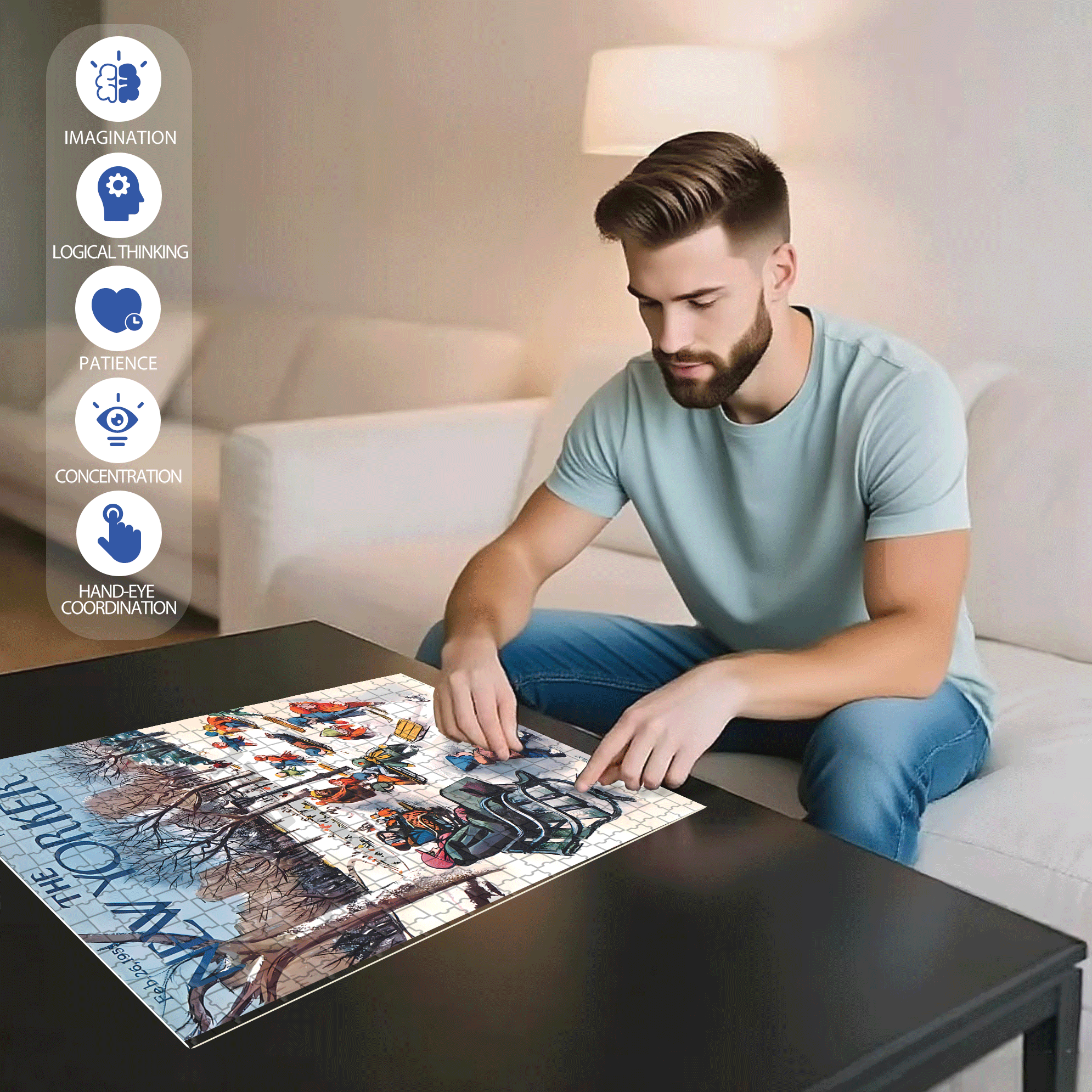Sledding in the Park 500pcs/1000pcs Jigsaw Puzzle, Scratch-Resistant, Interactive Family Game & Brain-Boosting DIY Decor, Perfect for Halloween, Christmas & New Year Gifts, Family Puzzle Game