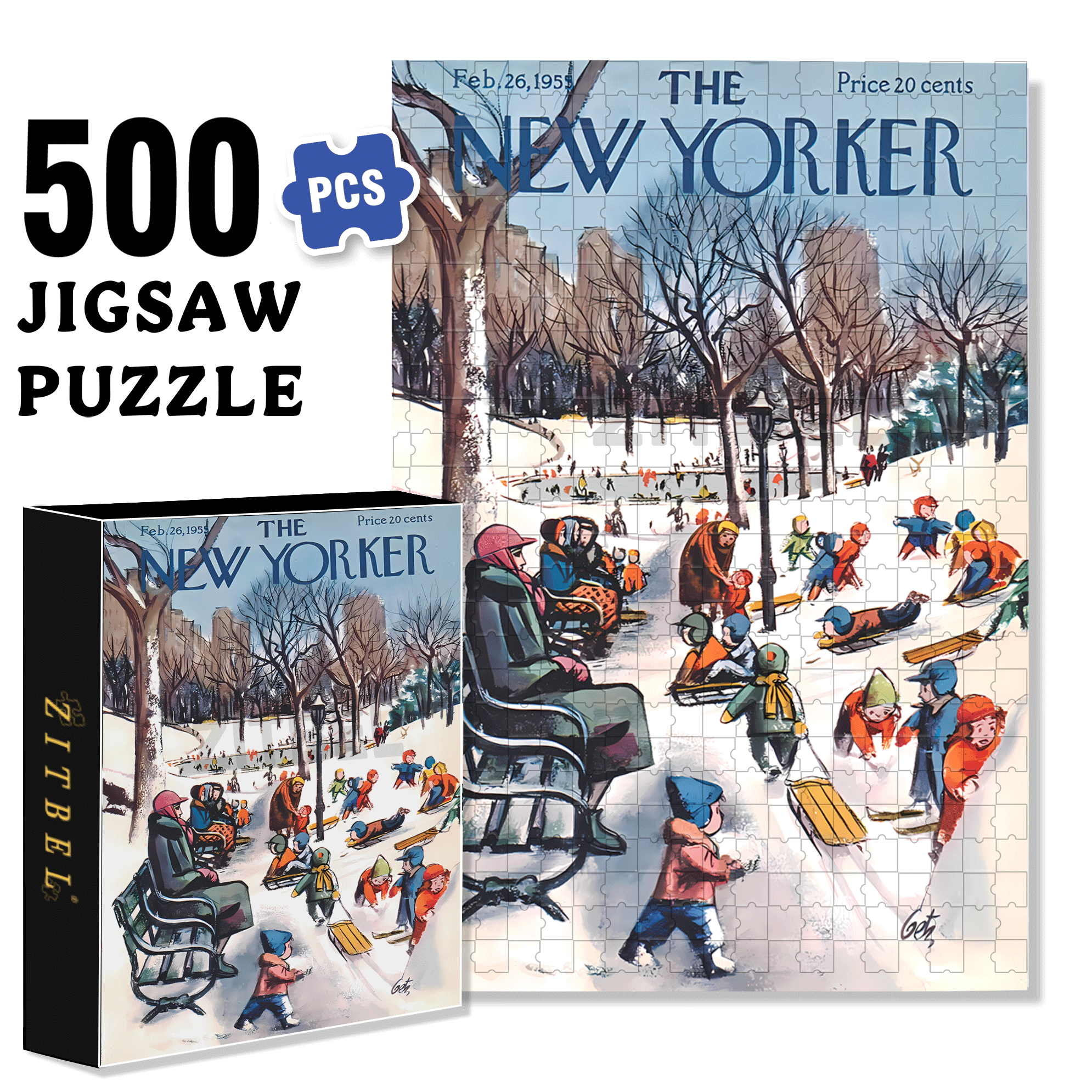 Sledding in the Park 500pcs/1000pcs Jigsaw Puzzle, Scratch-Resistant, Interactive Family Game & Brain-Boosting DIY Decor, Perfect for Halloween, Christmas & New Year Gifts, Family Puzzle Game