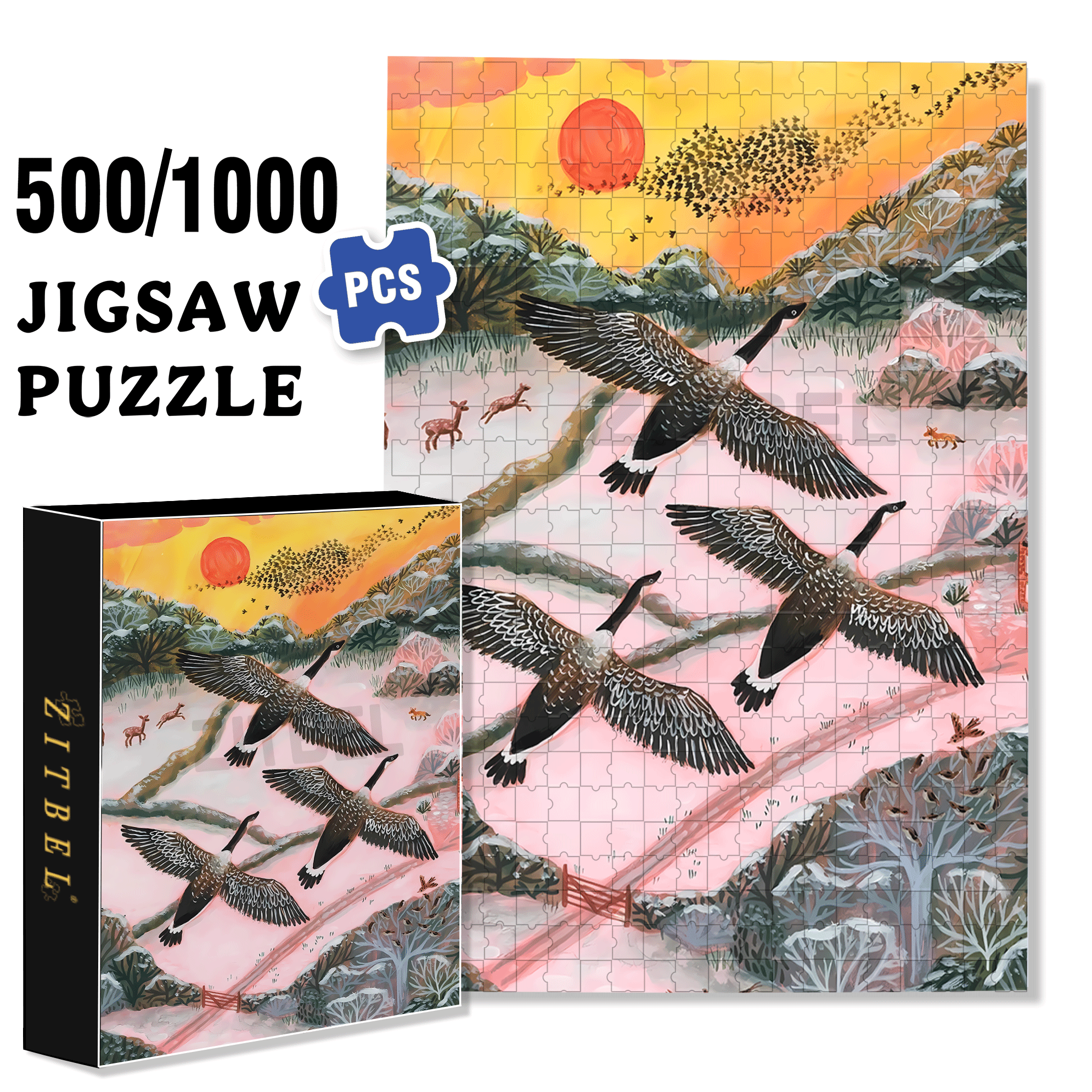 Snow Flying 500pcs/1000pcs Jigsaw Puzzle, Scratch-Resistant, Interactive Family Game & Brain-Boosting DIY Decor, Perfect for Halloween, Christmas & New Year Gifts, Family Puzzle Game