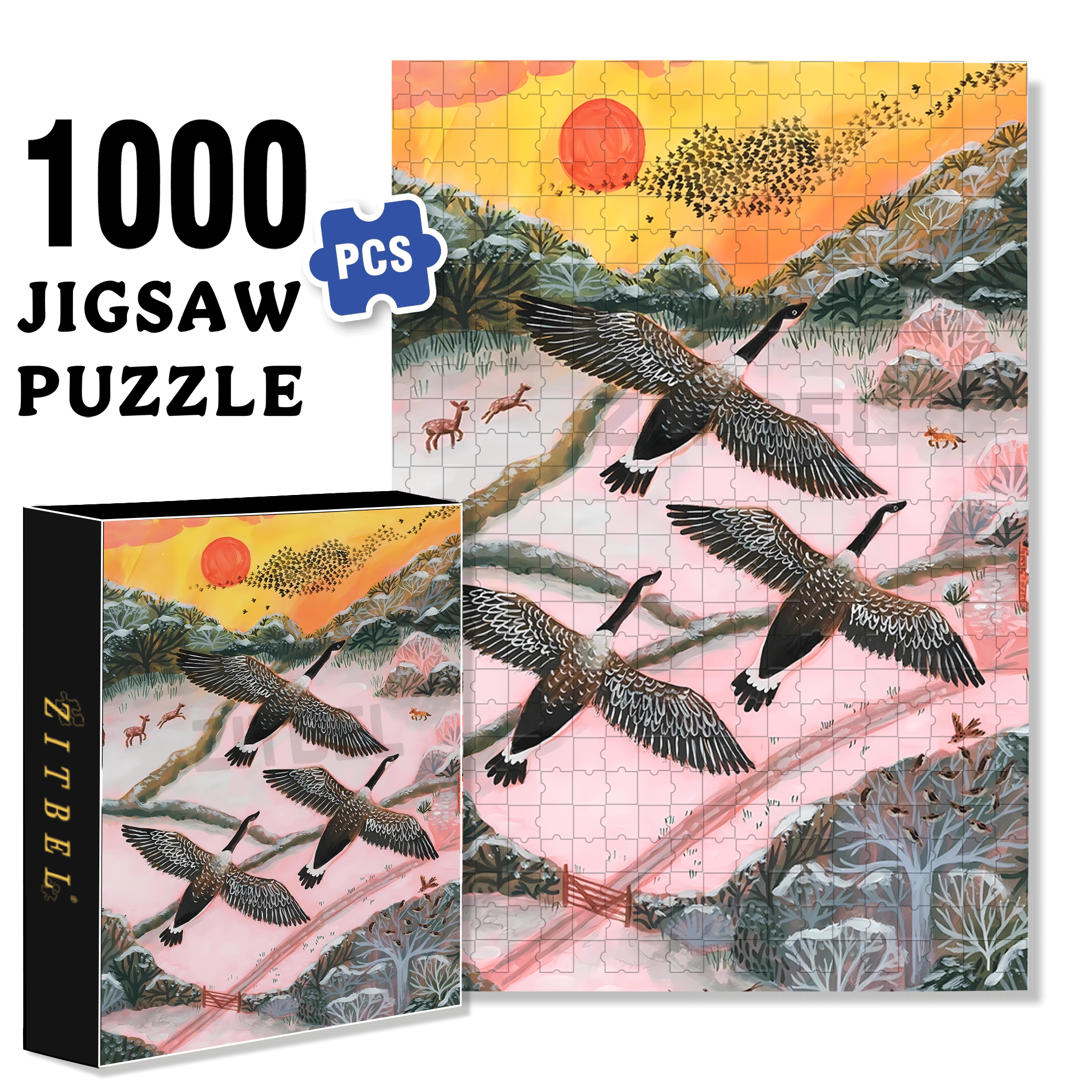 Snow Flying 500pcs/1000pcs Jigsaw Puzzle, Scratch-Resistant, Interactive Family Game & Brain-Boosting DIY Decor, Perfect for Halloween, Christmas & New Year Gifts, Family Puzzle Game