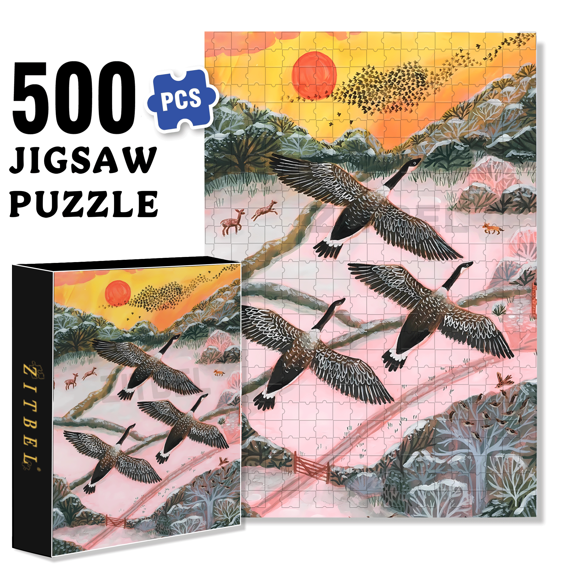 Snow Flying 500pcs/1000pcs Jigsaw Puzzle, Scratch-Resistant, Interactive Family Game & Brain-Boosting DIY Decor, Perfect for Halloween, Christmas & New Year Gifts, Family Puzzle Game