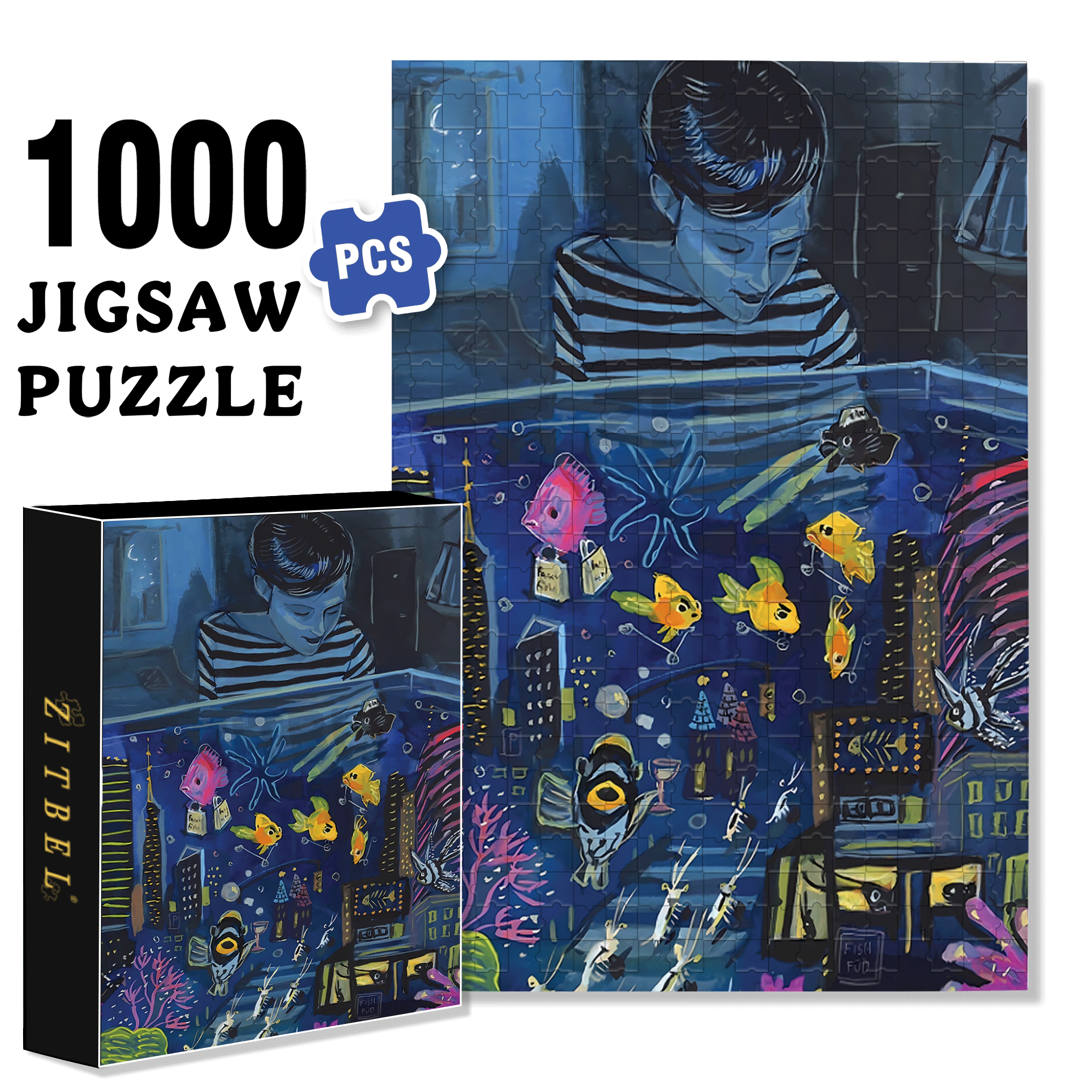 Aquarium Nightlife 500pcs/1000pcs Jigsaw Puzzle, Scratch-Resistant, Interactive Family Game & Brain-Boosting DIY Decor, Perfect for Halloween, Christmas & New Year Gifts, Family Puzzle Game