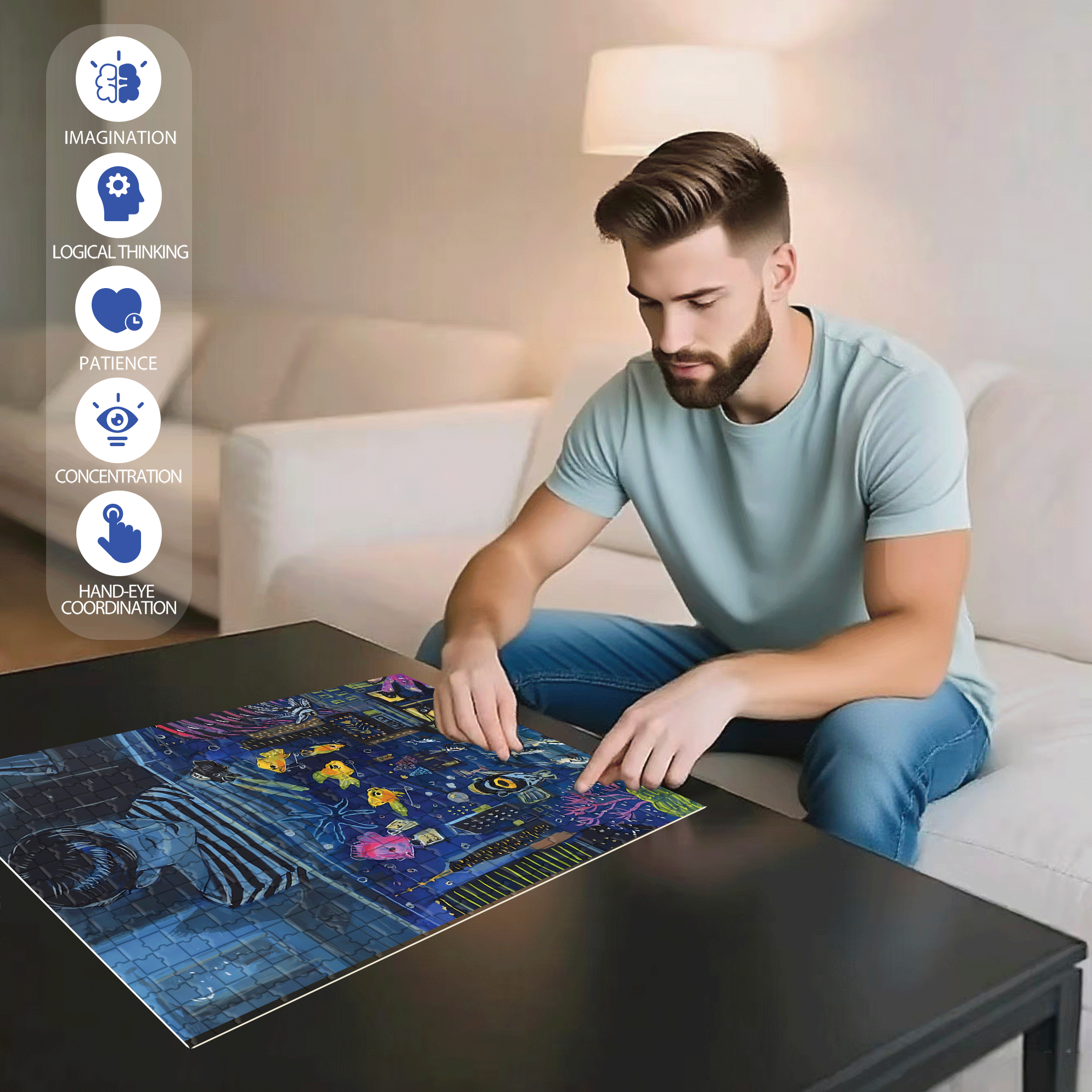 Aquarium Nightlife 500pcs/1000pcs Jigsaw Puzzle, Scratch-Resistant, Interactive Family Game & Brain-Boosting DIY Decor, Perfect for Halloween, Christmas & New Year Gifts, Family Puzzle Game