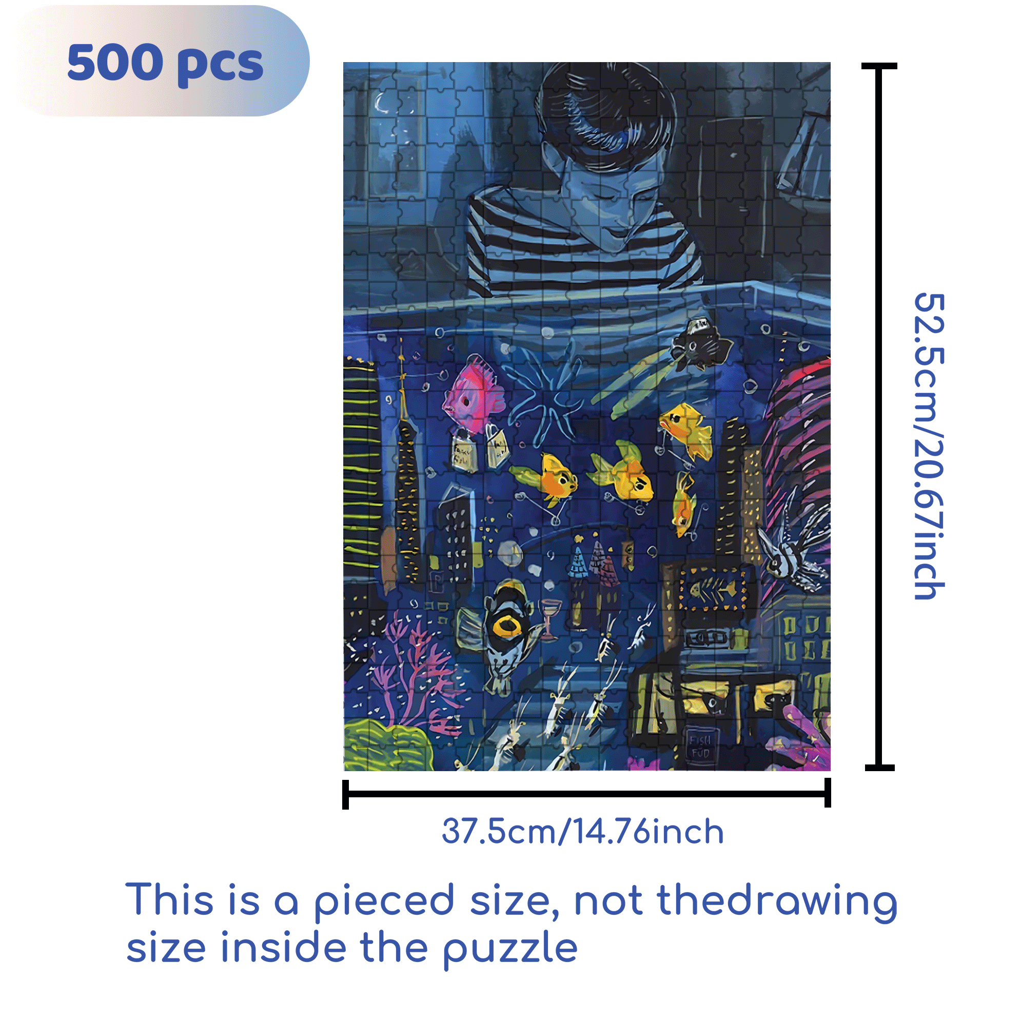 Aquarium Nightlife 500pcs/1000pcs Jigsaw Puzzle, Scratch-Resistant, Interactive Family Game & Brain-Boosting DIY Decor, Perfect for Halloween, Christmas & New Year Gifts, Family Puzzle Game