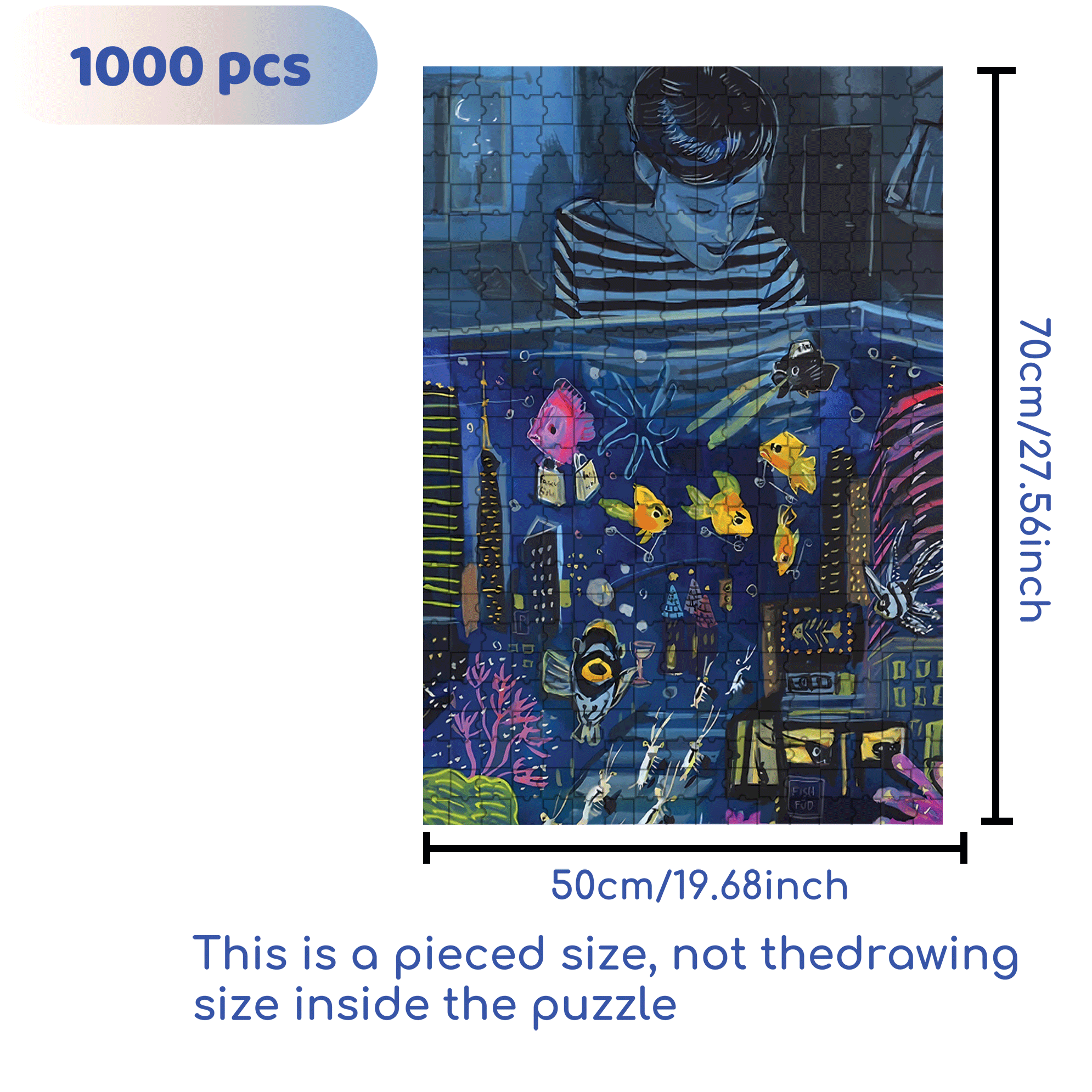 Aquarium Nightlife 500pcs/1000pcs Jigsaw Puzzle, Scratch-Resistant, Interactive Family Game & Brain-Boosting DIY Decor, Perfect for Halloween, Christmas & New Year Gifts, Family Puzzle Game