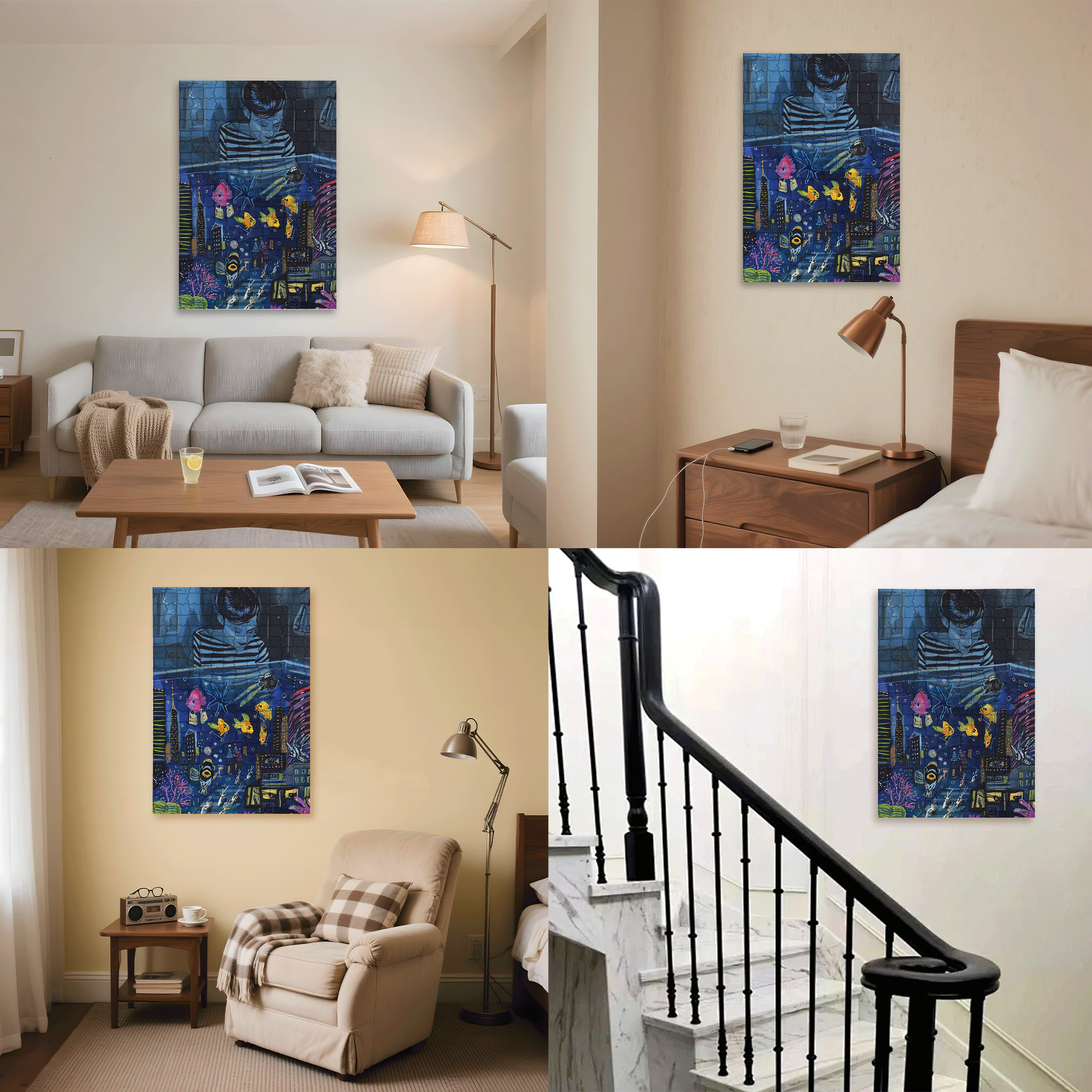 Aquarium Nightlife 500pcs/1000pcs Jigsaw Puzzle, Scratch-Resistant, Interactive Family Game & Brain-Boosting DIY Decor, Perfect for Halloween, Christmas & New Year Gifts, Family Puzzle Game