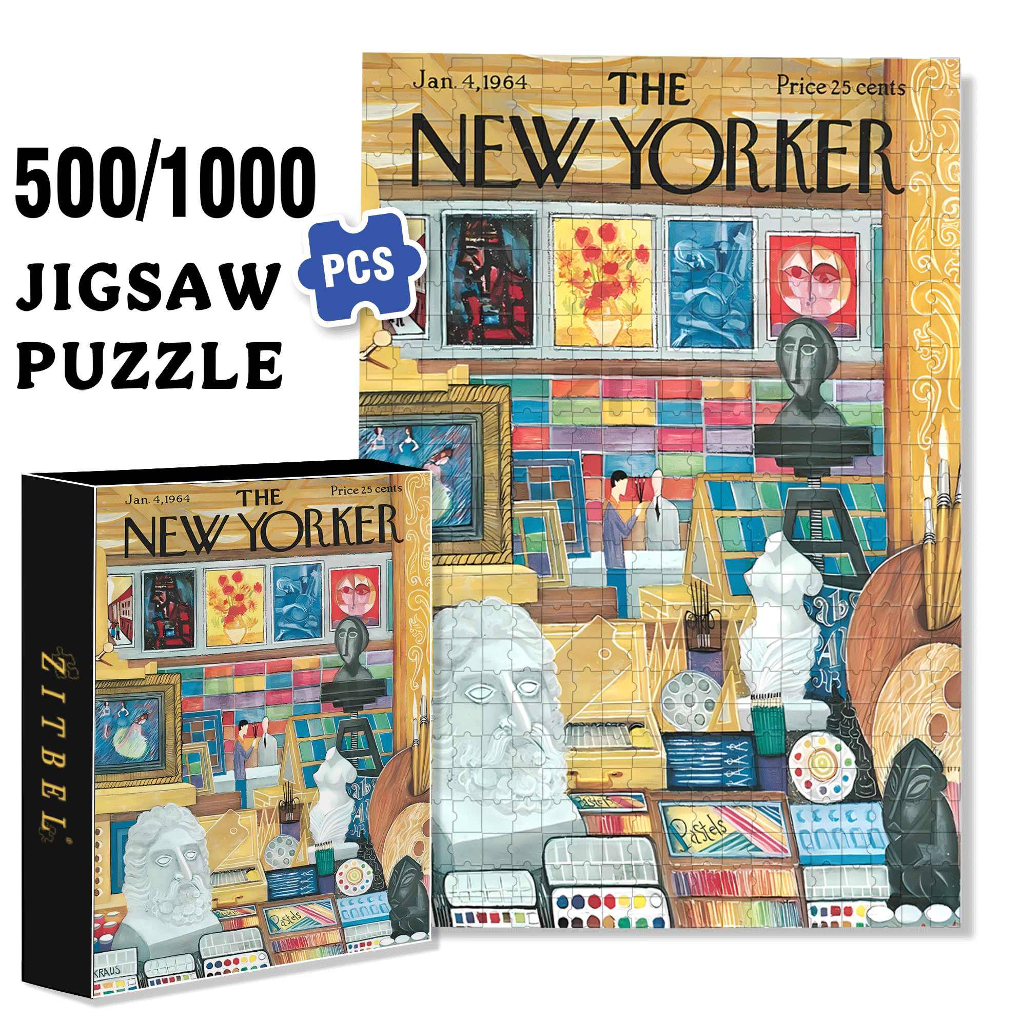 Art Shop 500pcs/1000pcs Jigsaw Puzzle, Scratch-Resistant, Interactive Family Game & Brain-Boosting DIY Decor, Perfect for Halloween, Christmas & New Year Gifts, Family Puzzle Game