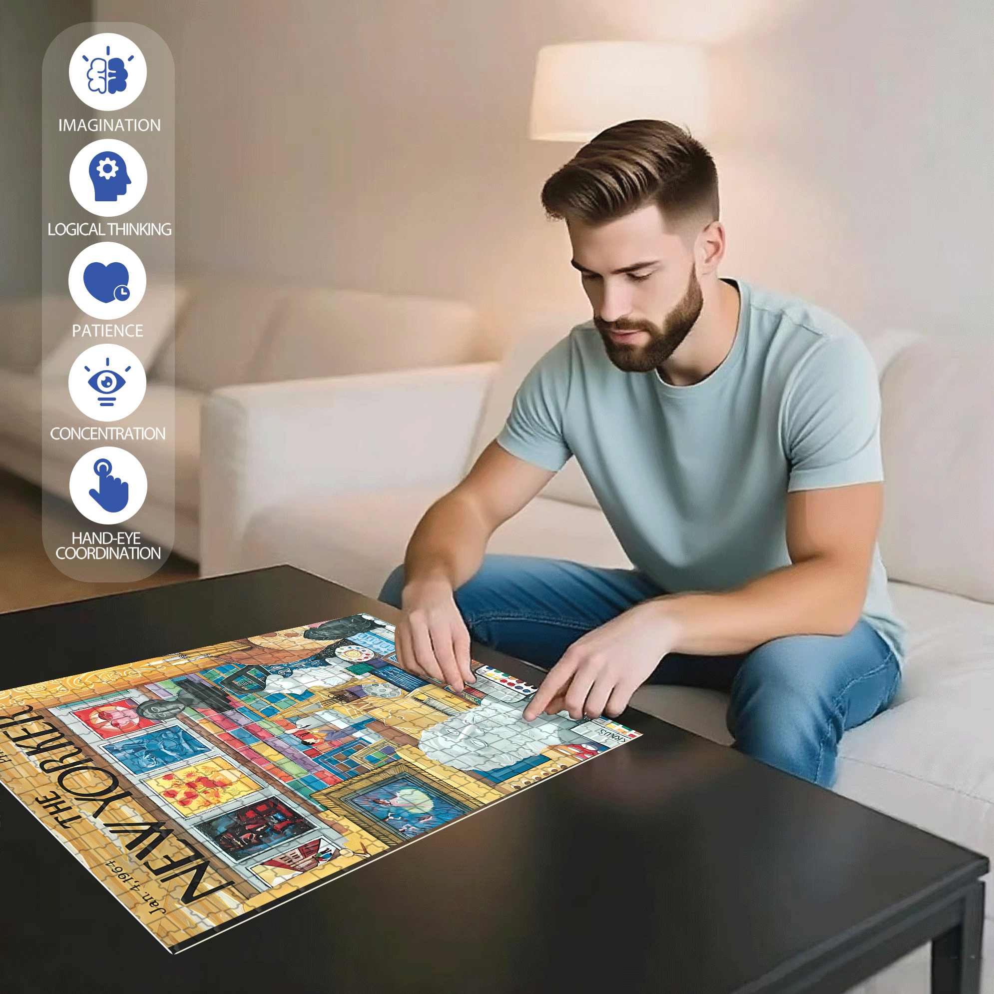 Art Shop 500pcs/1000pcs Jigsaw Puzzle, Scratch-Resistant, Interactive Family Game & Brain-Boosting DIY Decor, Perfect for Halloween, Christmas & New Year Gifts, Family Puzzle Game