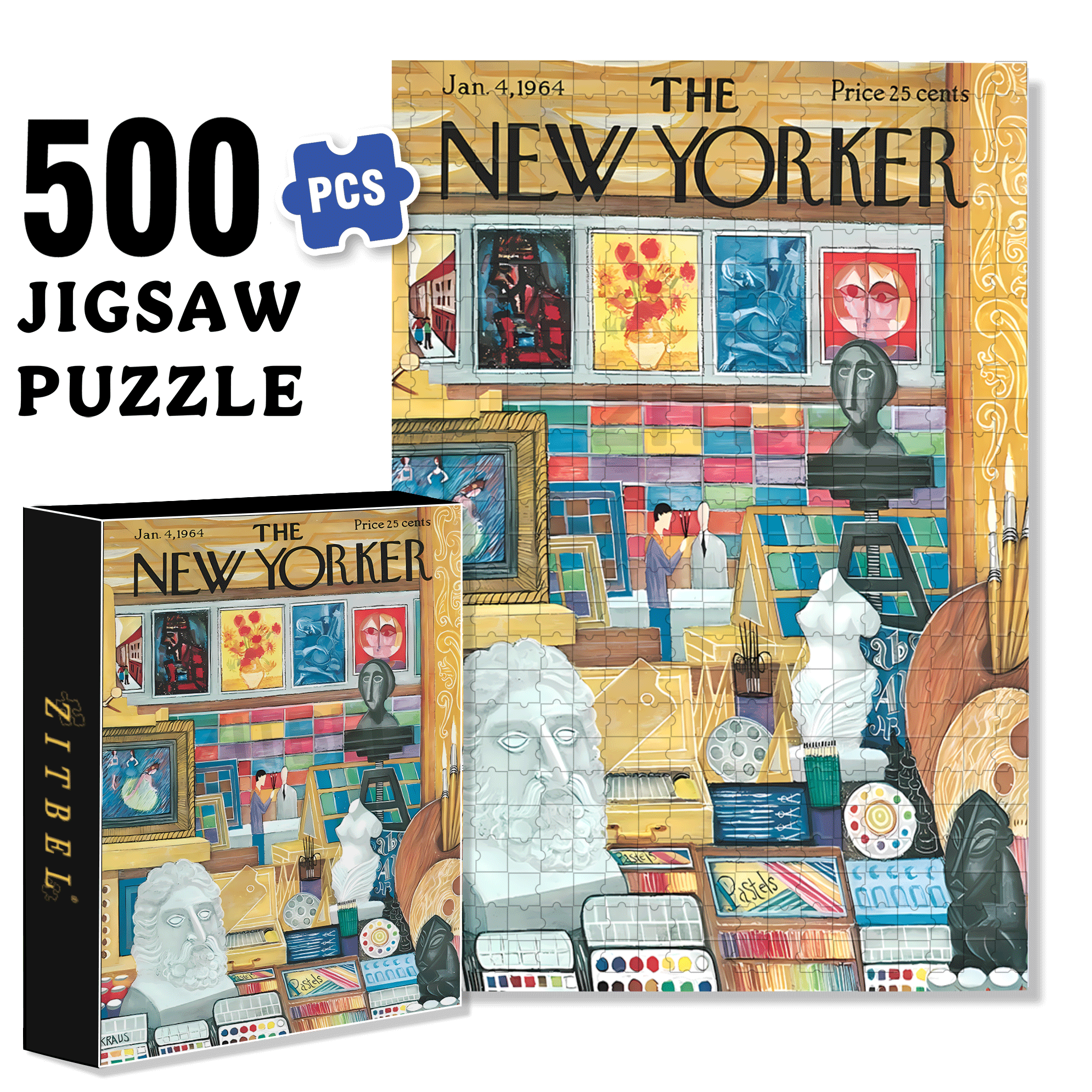 Art Shop 500pcs/1000pcs Jigsaw Puzzle, Scratch-Resistant, Interactive Family Game & Brain-Boosting DIY Decor, Perfect for Halloween, Christmas & New Year Gifts, Family Puzzle Game