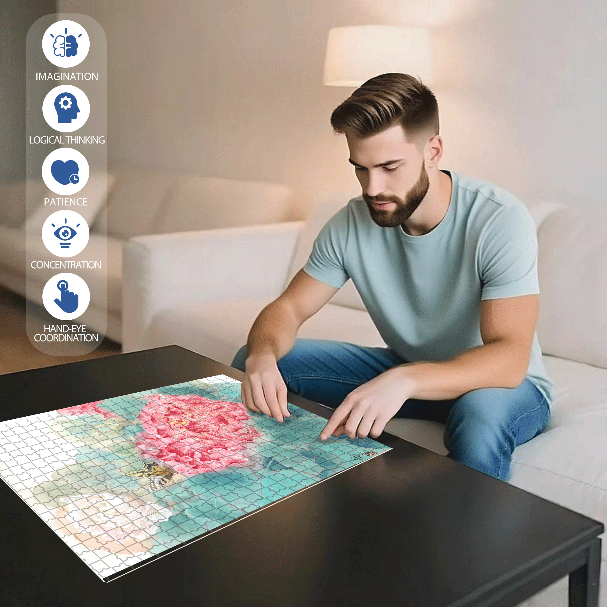 Beauty Flowers 500pcs/1000pcs Jigsaw Puzzle, Scratch-Resistant, Interactive Family Game & Brain-Boosting DIY Decor, Perfect for Halloween, Christmas & New Year Gifts, Family Puzzle Game