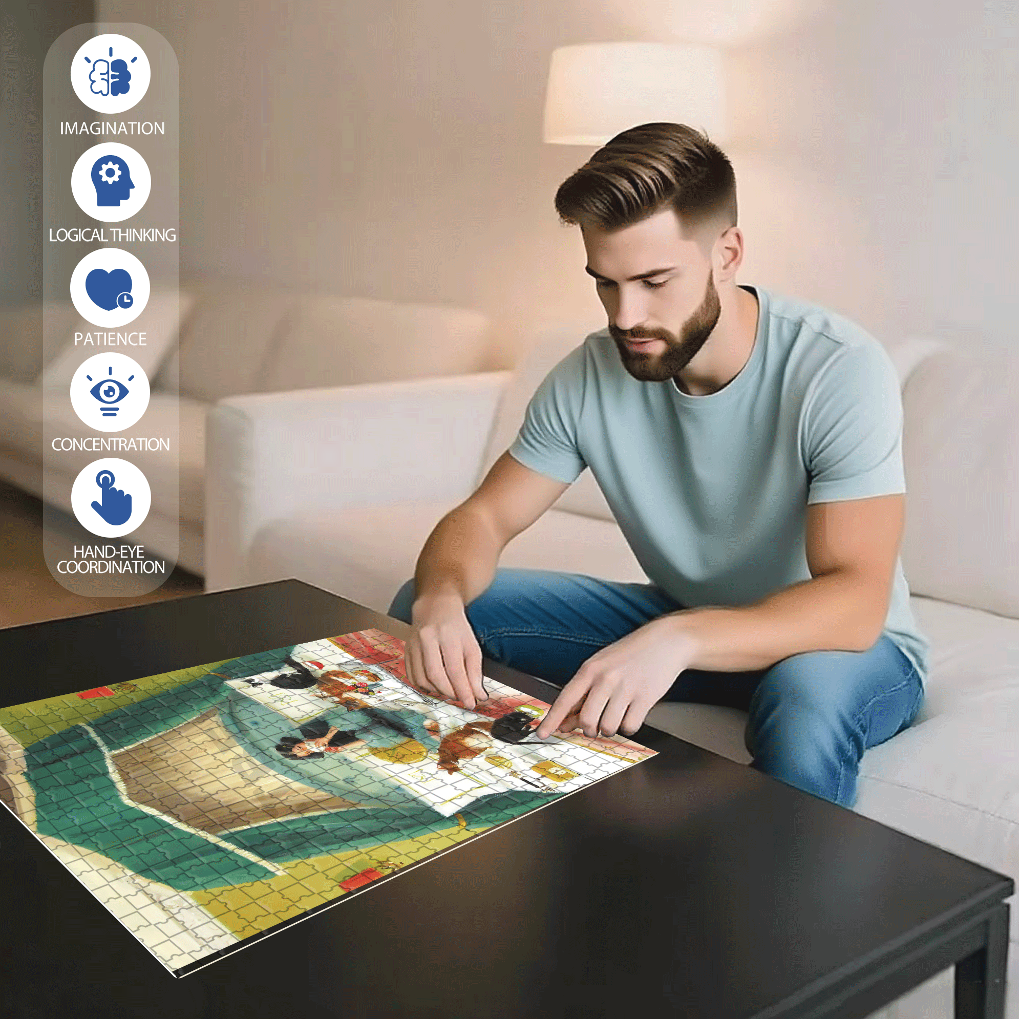 Breakfast in Bed 500pcs/1000pcs Jigsaw Puzzle, Scratch-Resistant, Interactive Family Game & Brain-Boosting DIY Decor, Perfect for Halloween, Christmas & New Year Gifts, Family Puzzle Game
