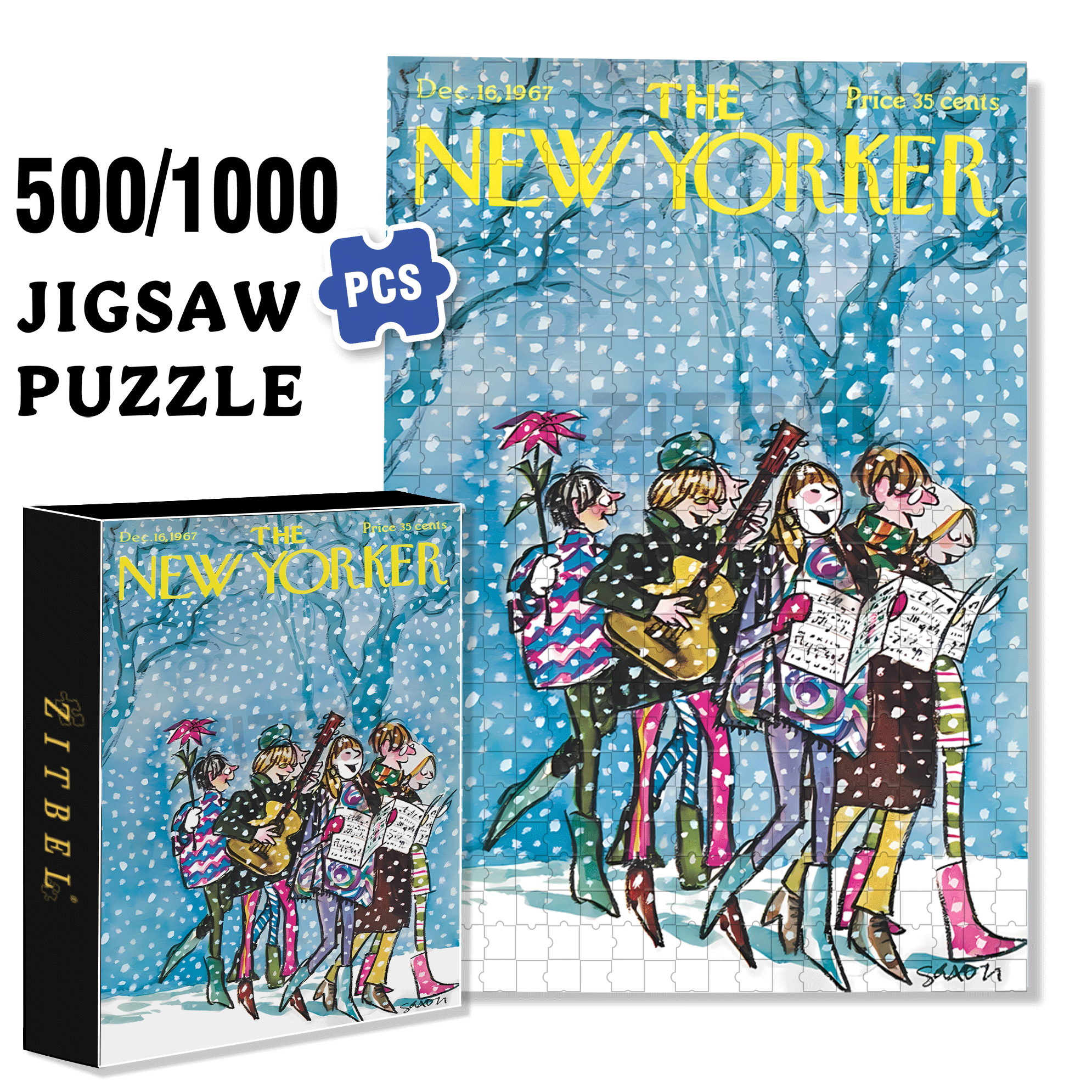 Caroling 500pcs/1000pcs Jigsaw Puzzle, Scratch-Resistant, Interactive Family Game & Brain-Boosting DIY Decor, Perfect for Halloween, Christmas & New Year Gifts, Family Puzzle Game