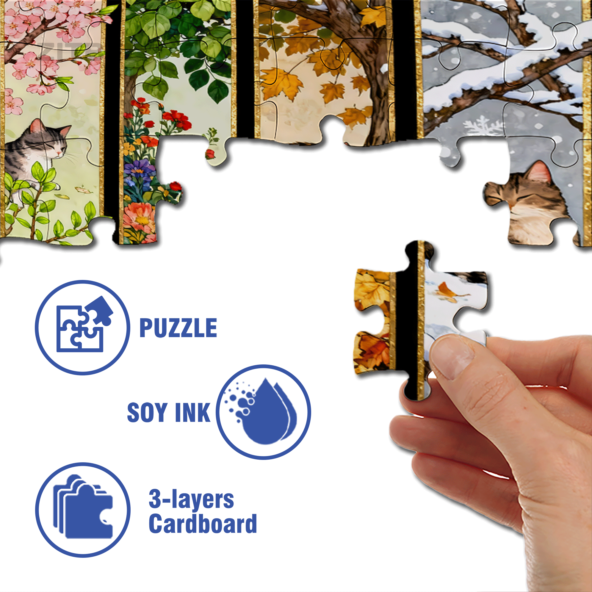 Cat's Seasons 500pcs/1000pcs Jigsaw Puzzle, Scratch-Resistant, Interactive Family Game & Brain-Boosting DIY Decor, Perfect for Halloween, Christmas & New Year Gifts, Family Puzzle Game