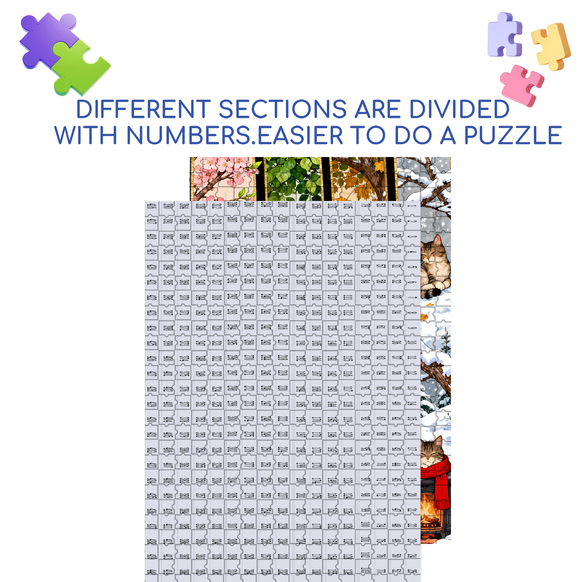 Cat's Seasons 500pcs/1000pcs Jigsaw Puzzle, Scratch-Resistant, Interactive Family Game & Brain-Boosting DIY Decor, Perfect for Halloween, Christmas & New Year Gifts, Family Puzzle Game