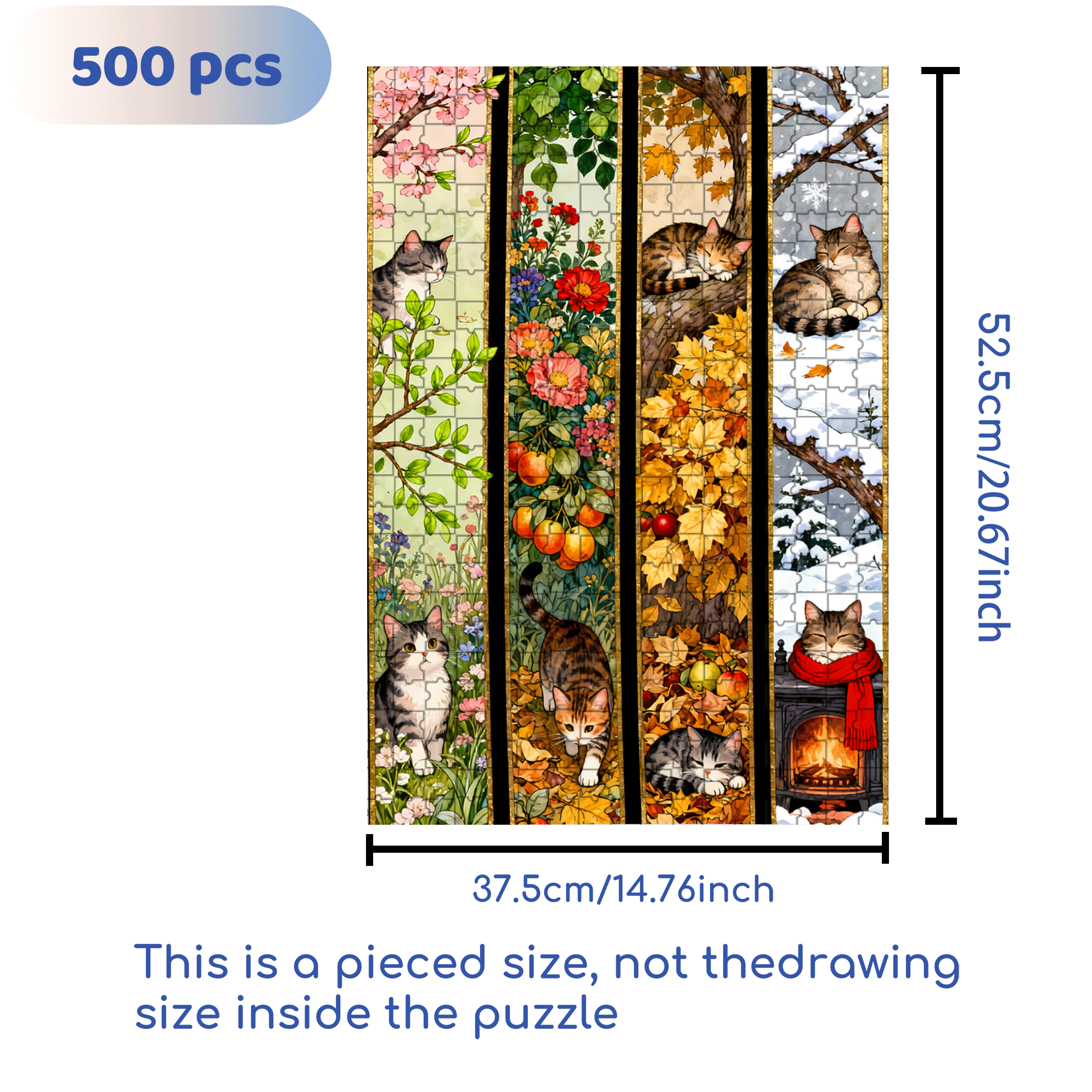 Cat's Seasons 500pcs/1000pcs Jigsaw Puzzle, Scratch-Resistant, Interactive Family Game & Brain-Boosting DIY Decor, Perfect for Halloween, Christmas & New Year Gifts, Family Puzzle Game