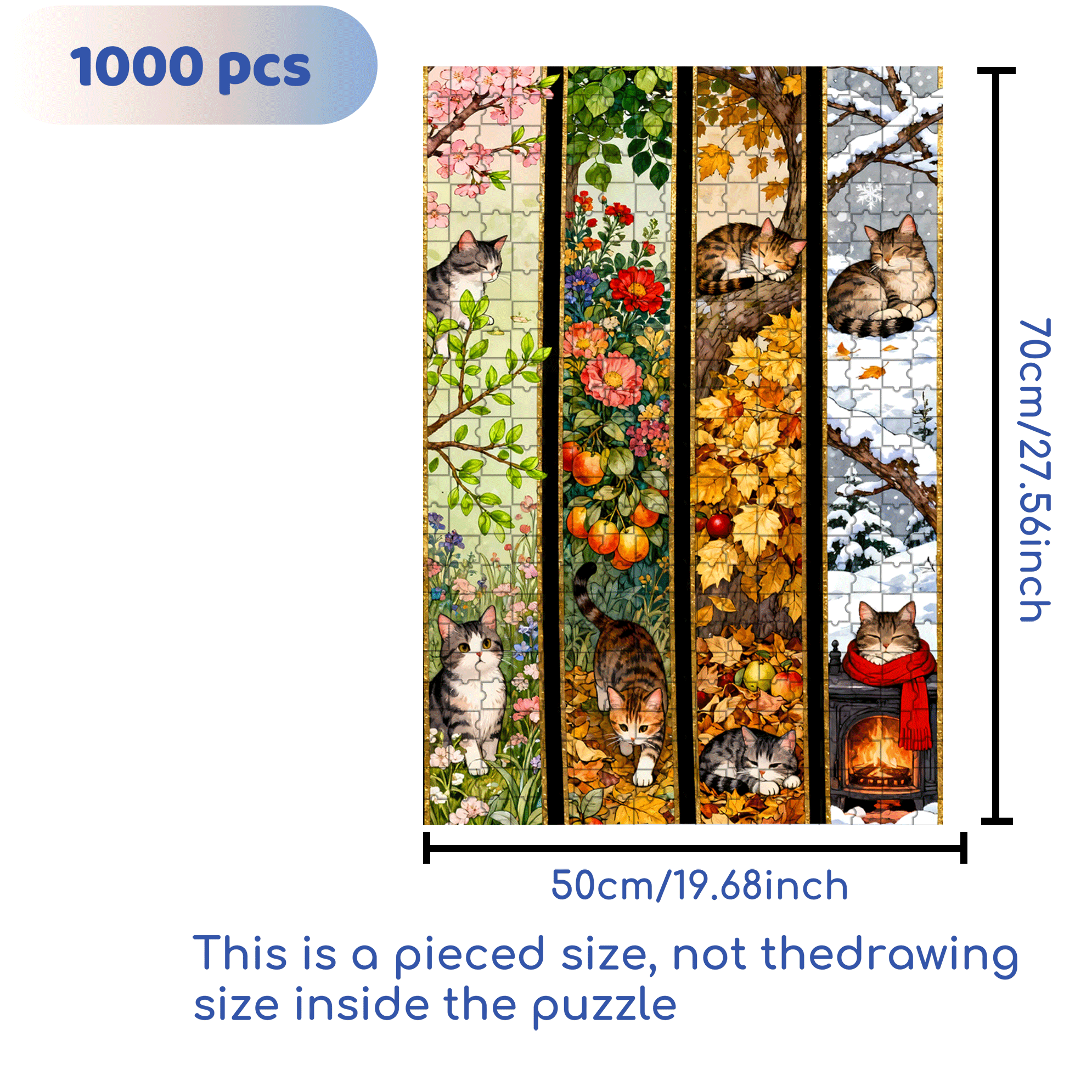 Cat's Seasons 500pcs/1000pcs Jigsaw Puzzle, Scratch-Resistant, Interactive Family Game & Brain-Boosting DIY Decor, Perfect for Halloween, Christmas & New Year Gifts, Family Puzzle Game