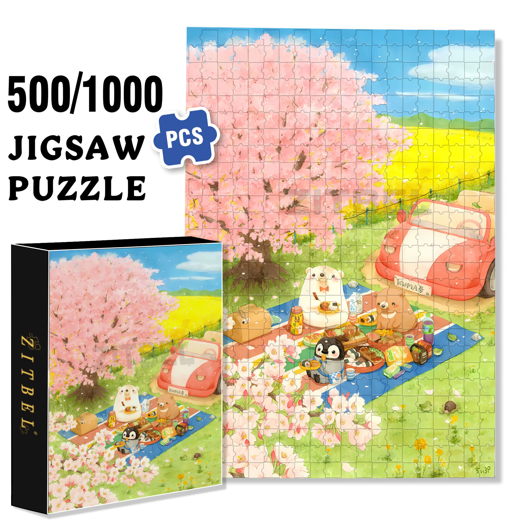 Cherry Blossoms In Spring 500pcs/1000pcs Jigsaw Puzzle, Scratch-Resistant, Interactive Family Game & Brain-Boosting DIY Decor, Perfect for Halloween, Christmas & New Year Gifts, Family Puzzle Game