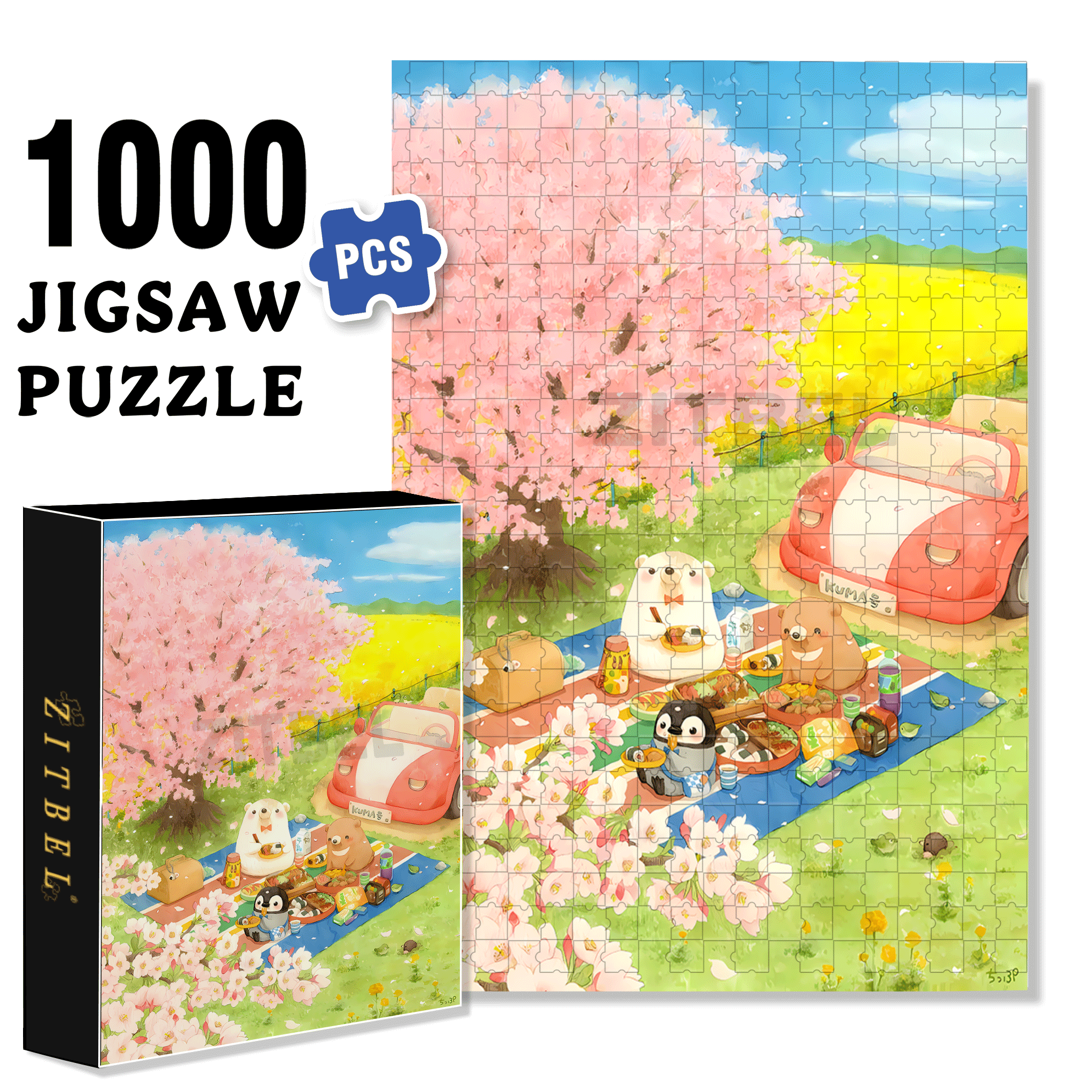 Cherry Blossoms In Spring 500pcs/1000pcs Jigsaw Puzzle, Scratch-Resistant, Interactive Family Game & Brain-Boosting DIY Decor, Perfect for Halloween, Christmas & New Year Gifts, Family Puzzle Game
