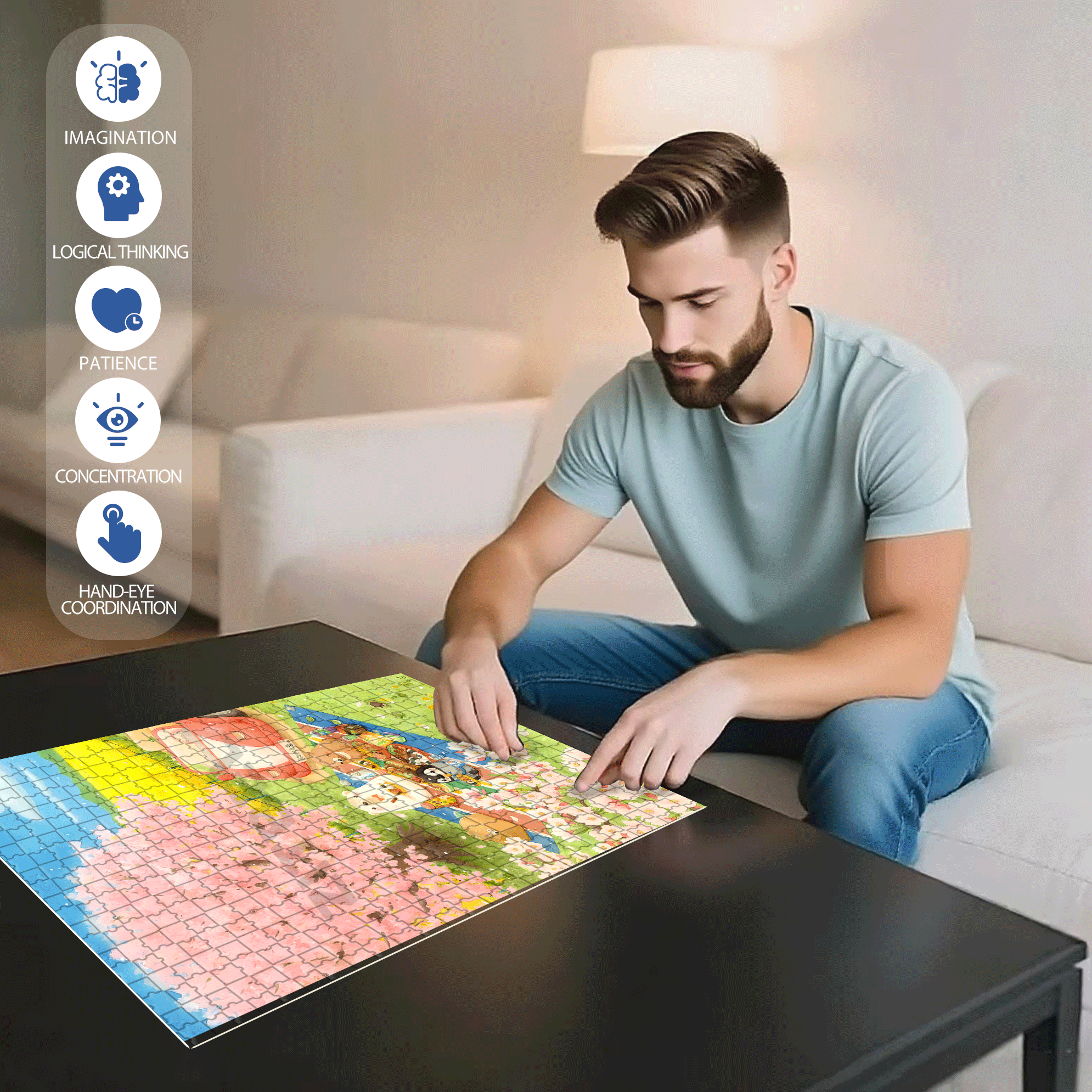 Cherry Blossoms In Spring 500pcs/1000pcs Jigsaw Puzzle, Scratch-Resistant, Interactive Family Game & Brain-Boosting DIY Decor, Perfect for Halloween, Christmas & New Year Gifts, Family Puzzle Game