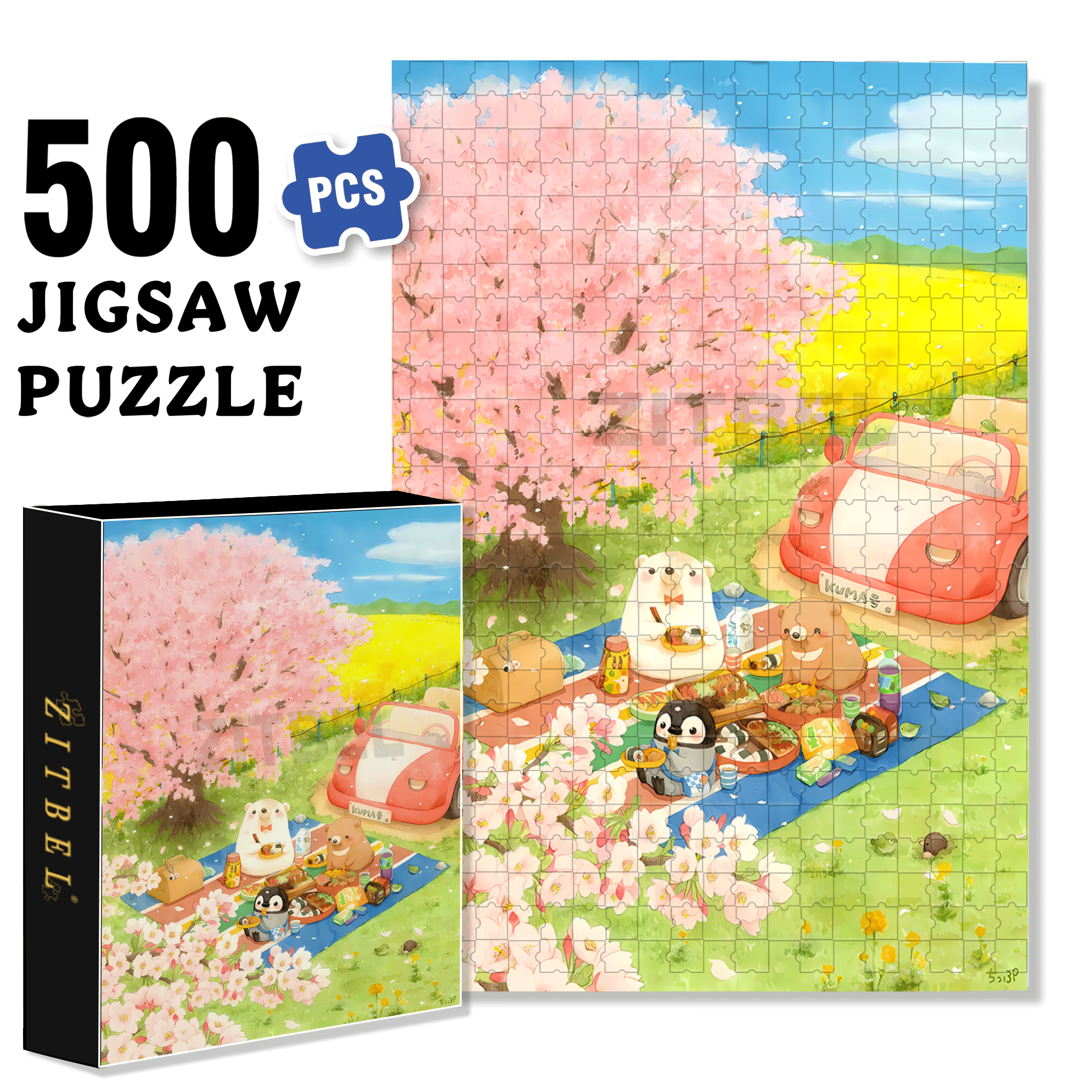 Cherry Blossoms In Spring 500pcs/1000pcs Jigsaw Puzzle, Scratch-Resistant, Interactive Family Game & Brain-Boosting DIY Decor, Perfect for Halloween, Christmas & New Year Gifts, Family Puzzle Game