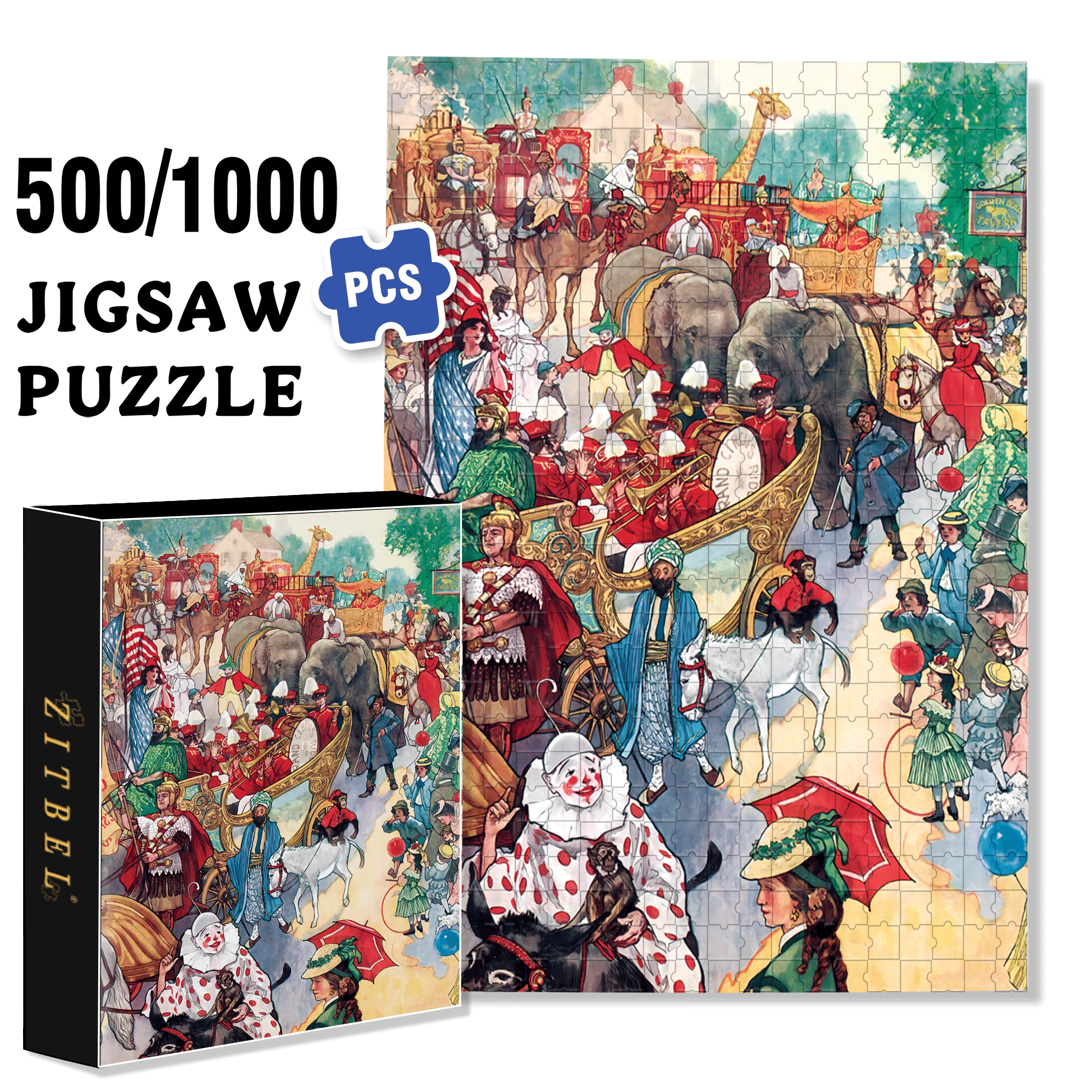 Circus Parade 500pcs/1000pcs Jigsaw Puzzle, Scratch-Resistant, Interactive Family Game & Brain-Boosting DIY Decor, Perfect for Halloween, Christmas & New Year Gifts, Family Puzzle Game