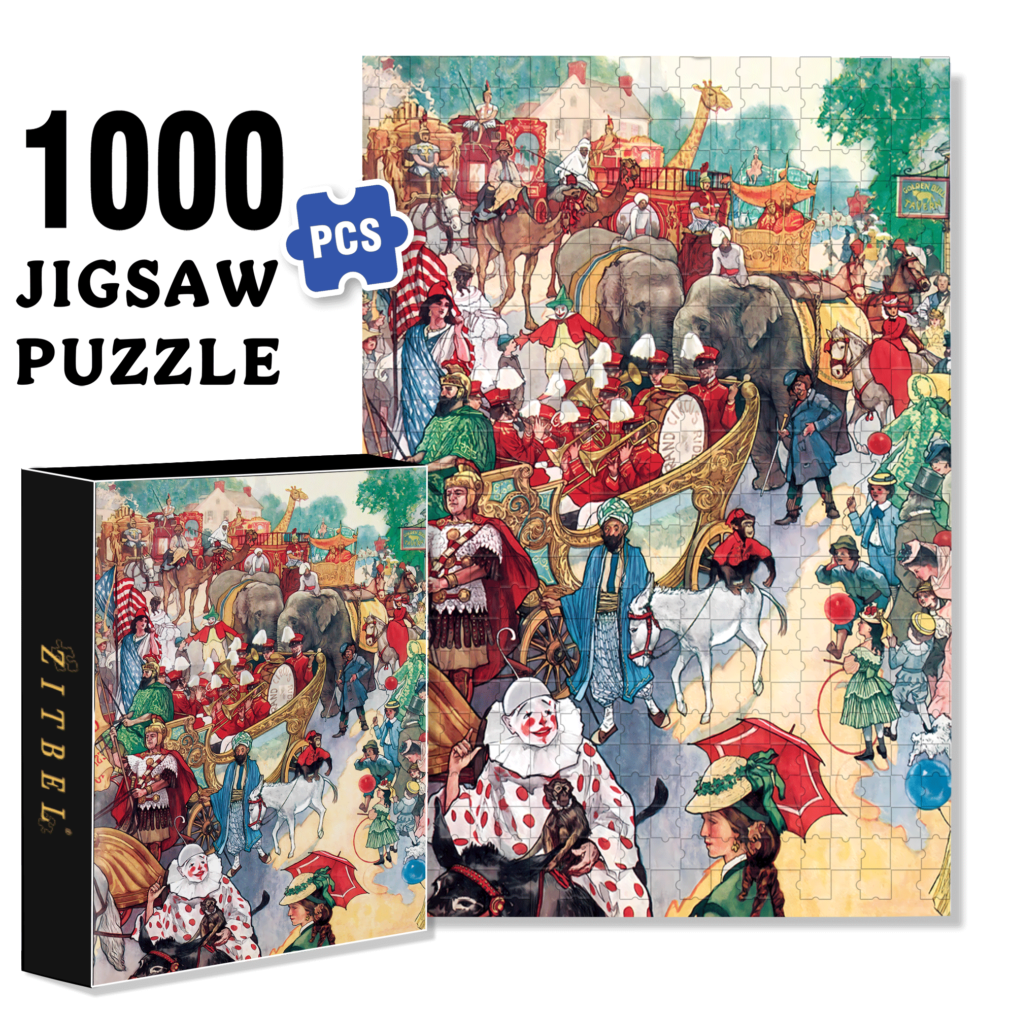 Circus Parade 500pcs/1000pcs Jigsaw Puzzle, Scratch-Resistant, Interactive Family Game & Brain-Boosting DIY Decor, Perfect for Halloween, Christmas & New Year Gifts, Family Puzzle Game