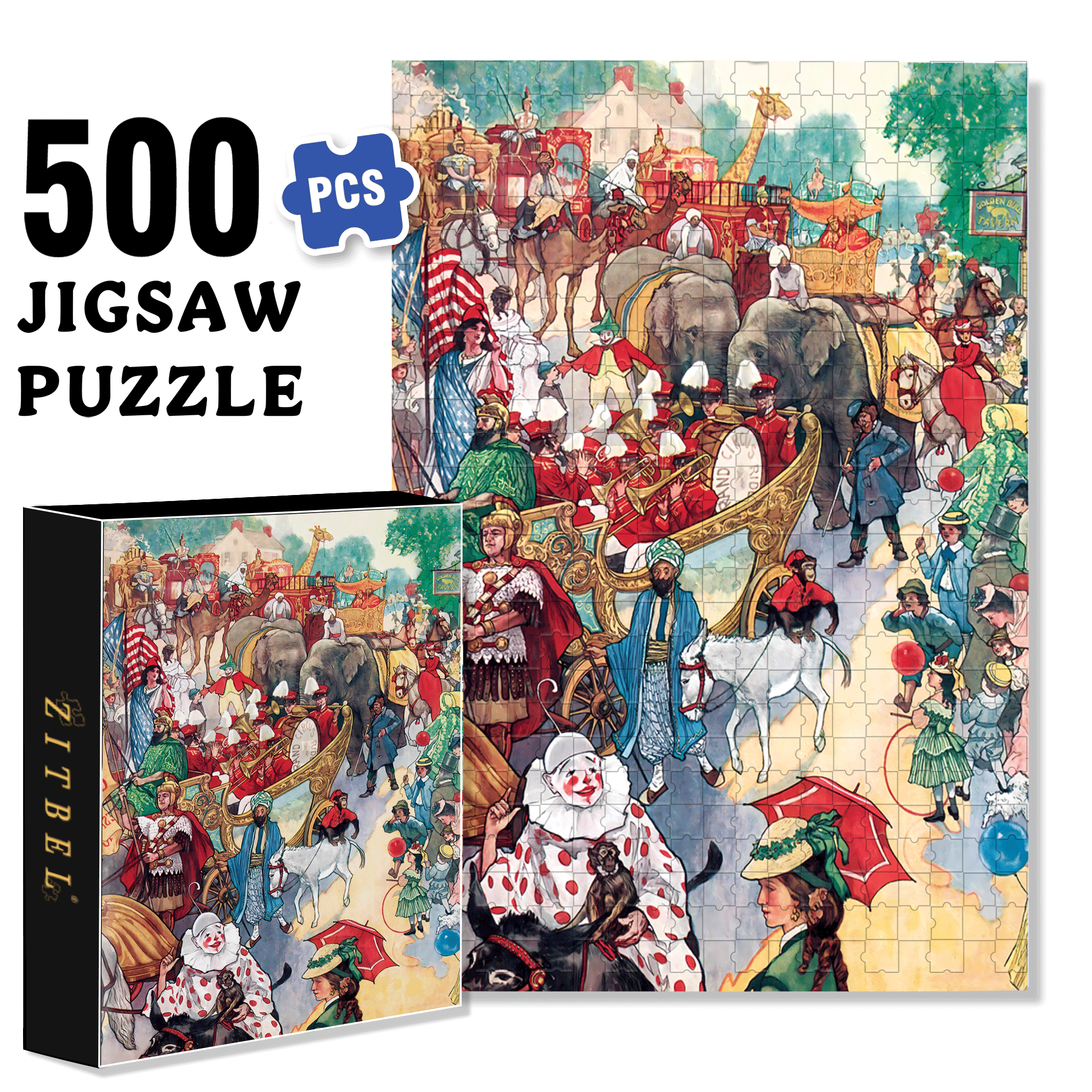 Circus Parade 500pcs/1000pcs Jigsaw Puzzle, Scratch-Resistant, Interactive Family Game & Brain-Boosting DIY Decor, Perfect for Halloween, Christmas & New Year Gifts, Family Puzzle Game