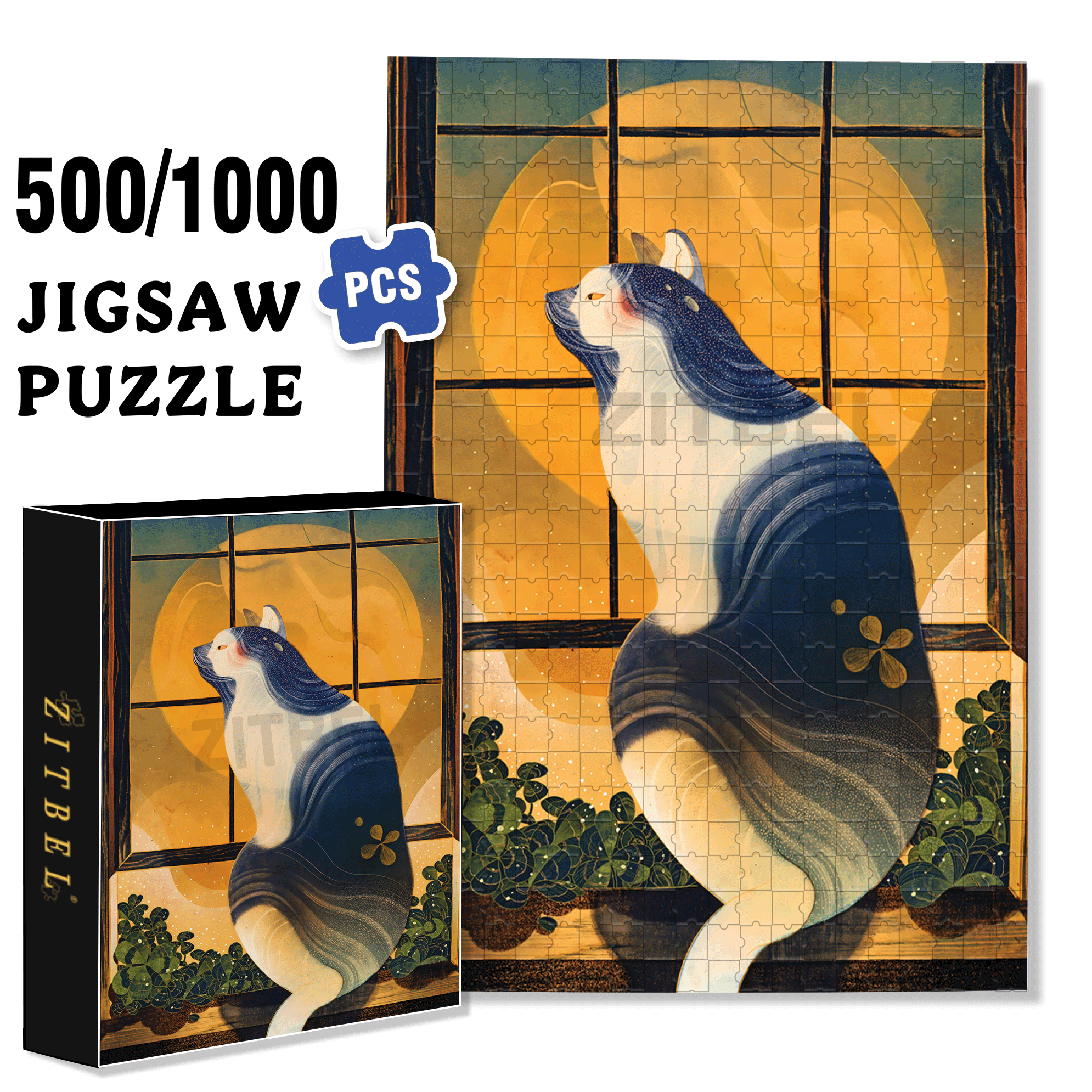 Clover 500pcs/1000pcs Jigsaw Puzzle, Scratch-Resistant, Interactive Family Game & Brain-Boosting DIY Decor, Perfect for Halloween, Christmas & New Year Gifts, Family Puzzle Game