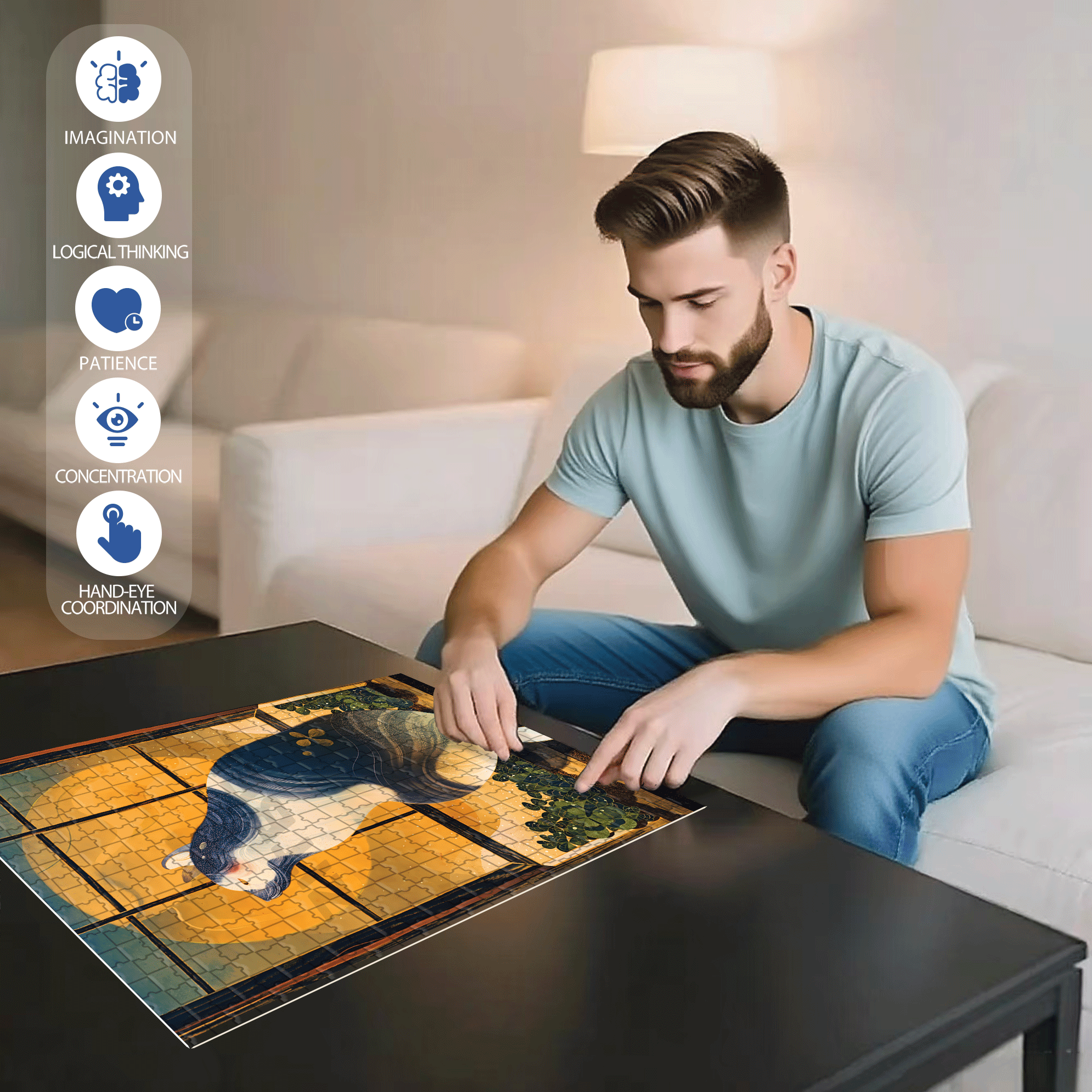 Clover 500pcs/1000pcs Jigsaw Puzzle, Scratch-Resistant, Interactive Family Game & Brain-Boosting DIY Decor, Perfect for Halloween, Christmas & New Year Gifts, Family Puzzle Game