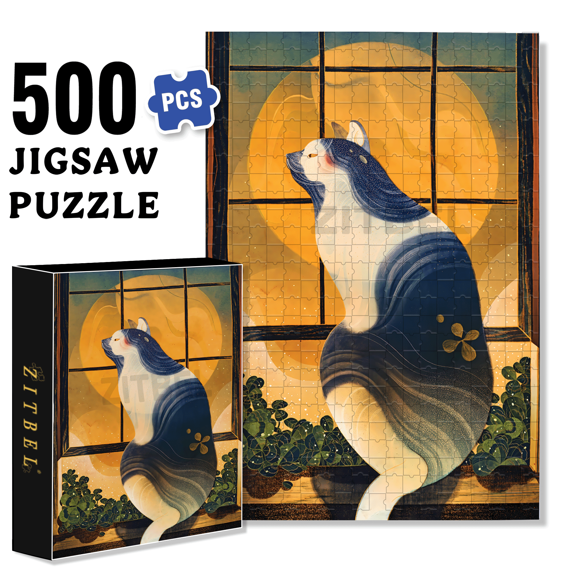 Clover 500pcs/1000pcs Jigsaw Puzzle, Scratch-Resistant, Interactive Family Game & Brain-Boosting DIY Decor, Perfect for Halloween, Christmas & New Year Gifts, Family Puzzle Game