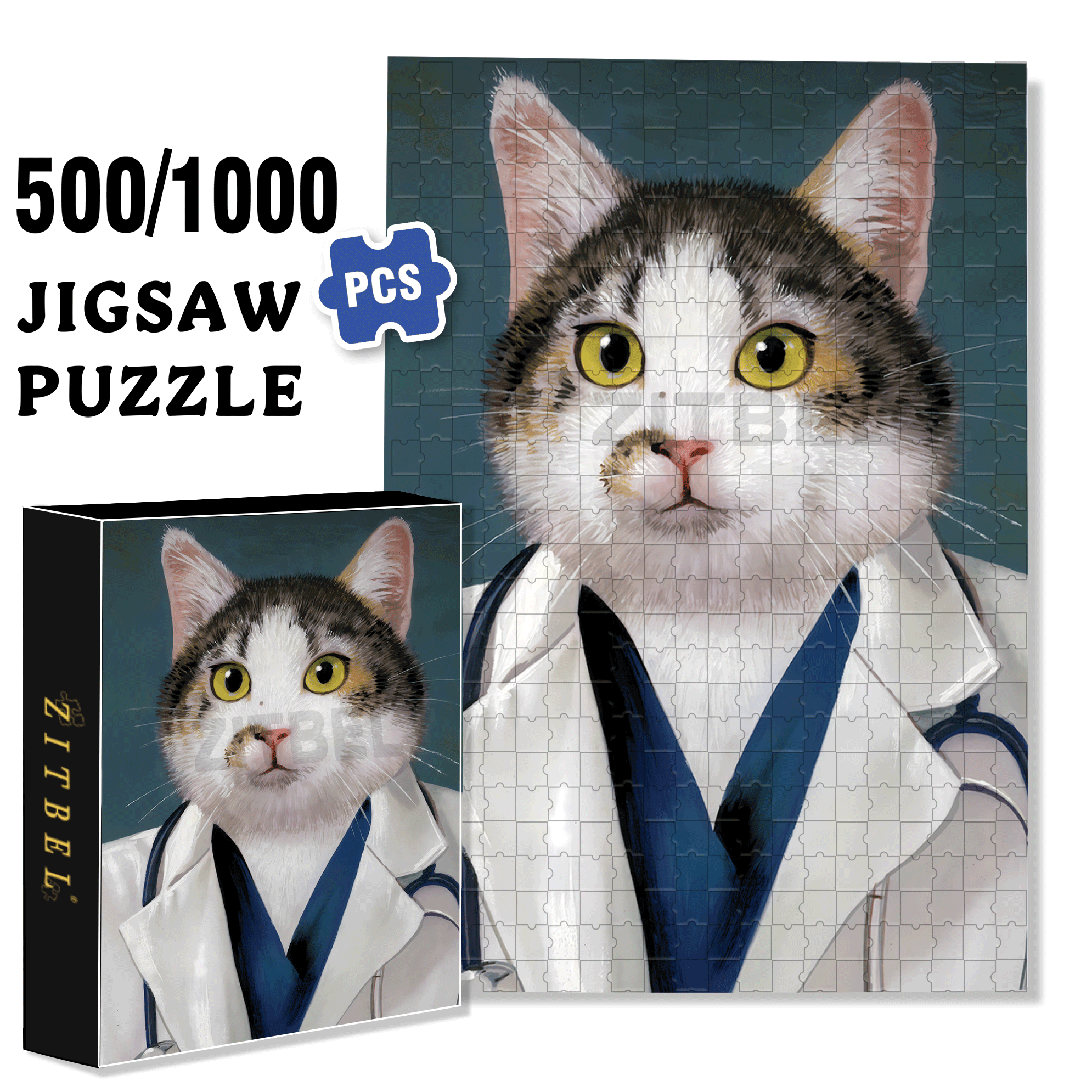 Copy Cat - Cloned Kitty 500pcs/1000pcs Jigsaw Puzzle, Scratch-Resistant, Interactive Family Game & Brain-Boosting DIY Decor, Perfect for Halloween, Christmas & New Year Gifts, Family Puzzle Game