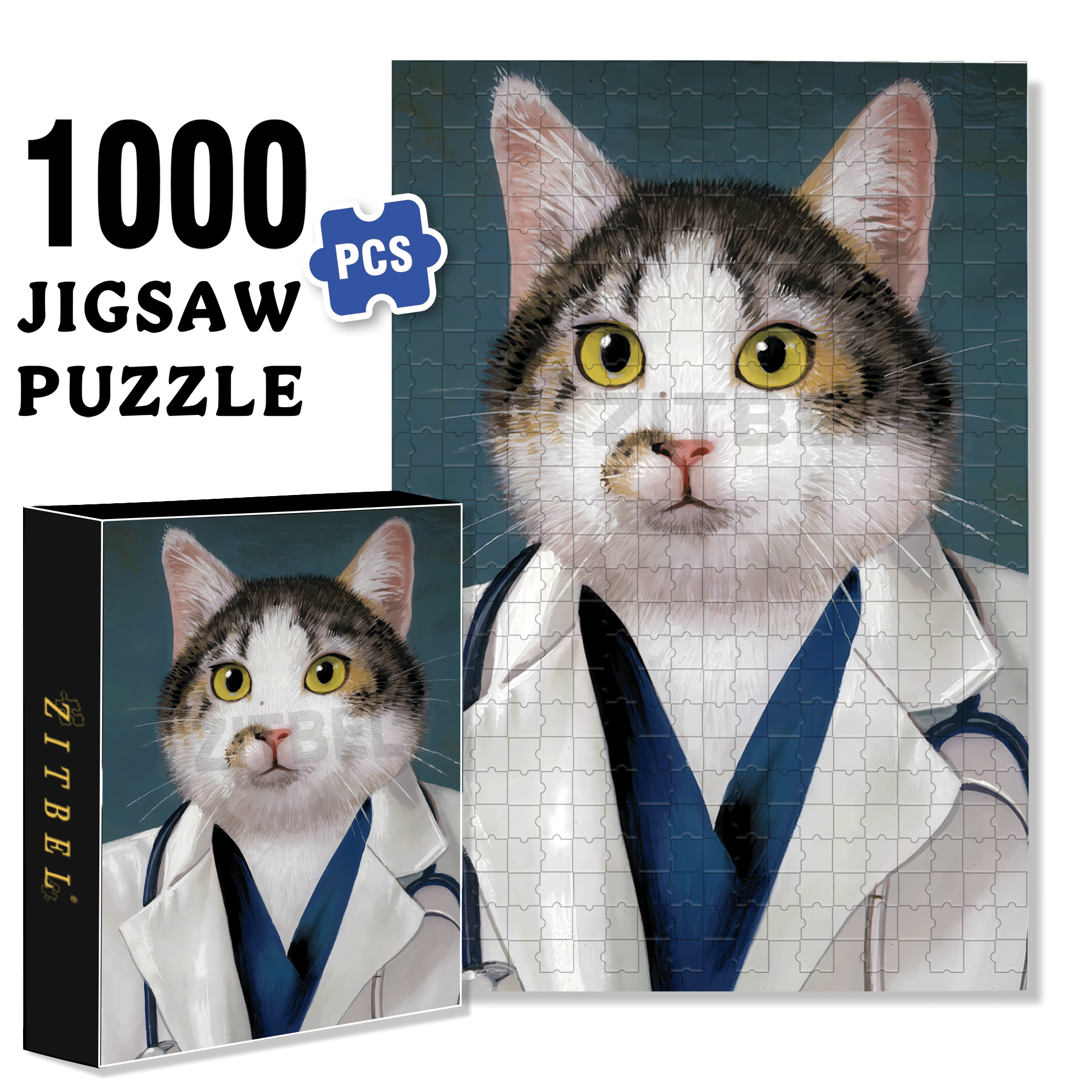 Copy Cat - Cloned Kitty 500pcs/1000pcs Jigsaw Puzzle, Scratch-Resistant, Interactive Family Game & Brain-Boosting DIY Decor, Perfect for Halloween, Christmas & New Year Gifts, Family Puzzle Game