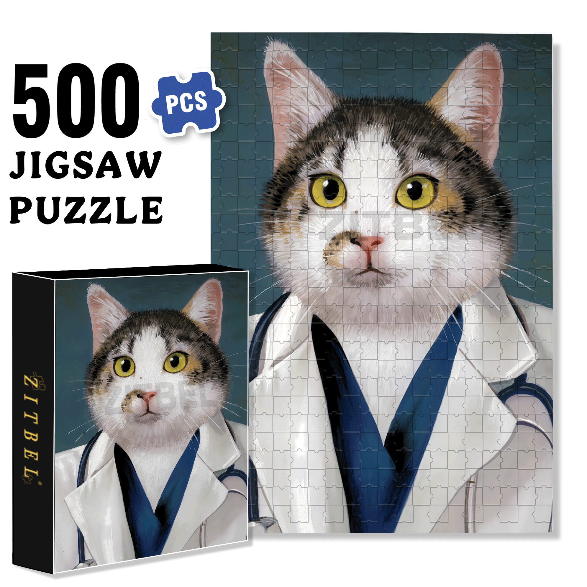 Copy Cat - Cloned Kitty 500pcs/1000pcs Jigsaw Puzzle, Scratch-Resistant, Interactive Family Game & Brain-Boosting DIY Decor, Perfect for Halloween, Christmas & New Year Gifts, Family Puzzle Game