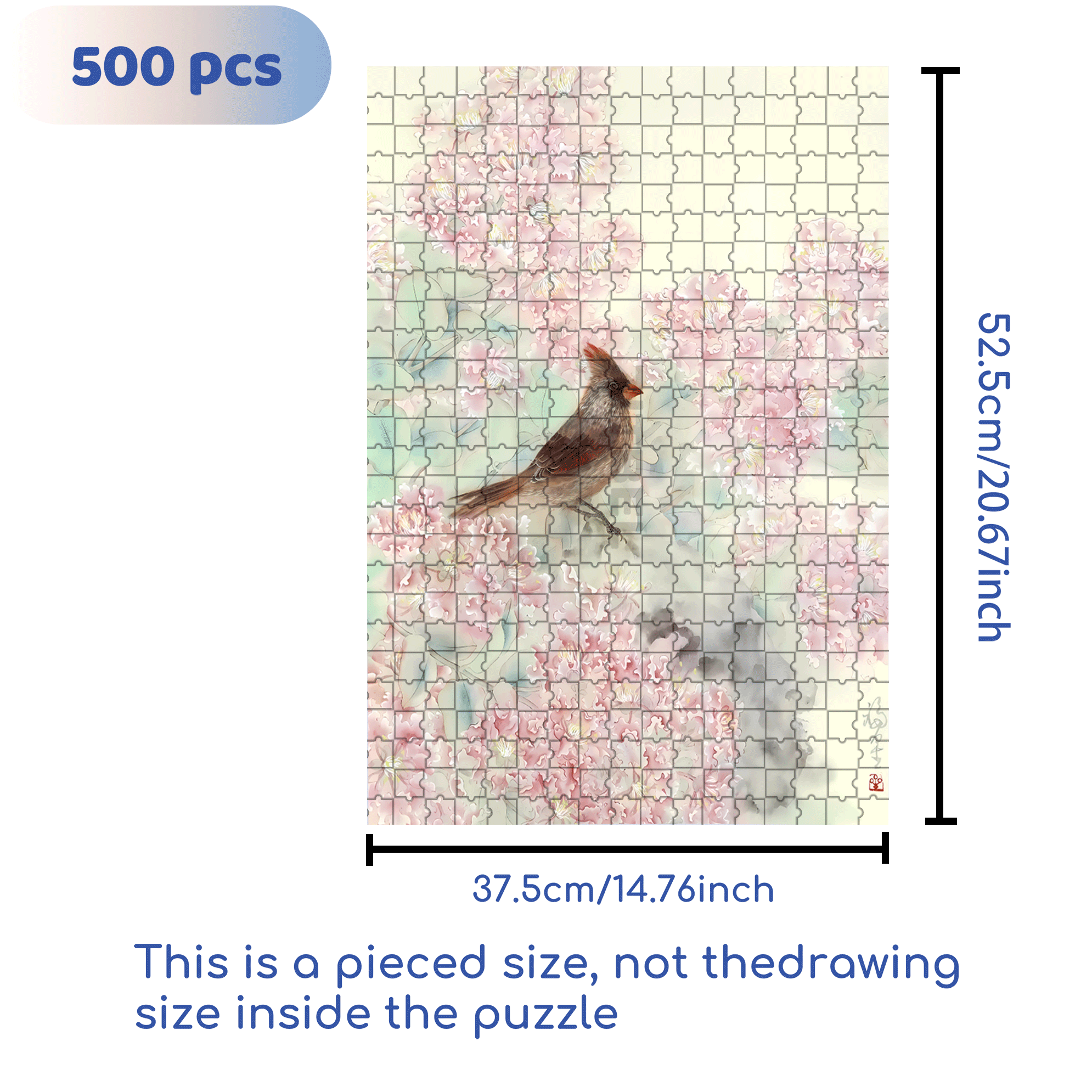Crape Myrtle and Cardinal 500pcs/1000pcs Jigsaw Puzzle, Scratch-Resistant, Interactive Family Game & Brain-Boosting DIY Decor, Perfect for Halloween, Christmas & New Year Gifts, Family Puzzle Game